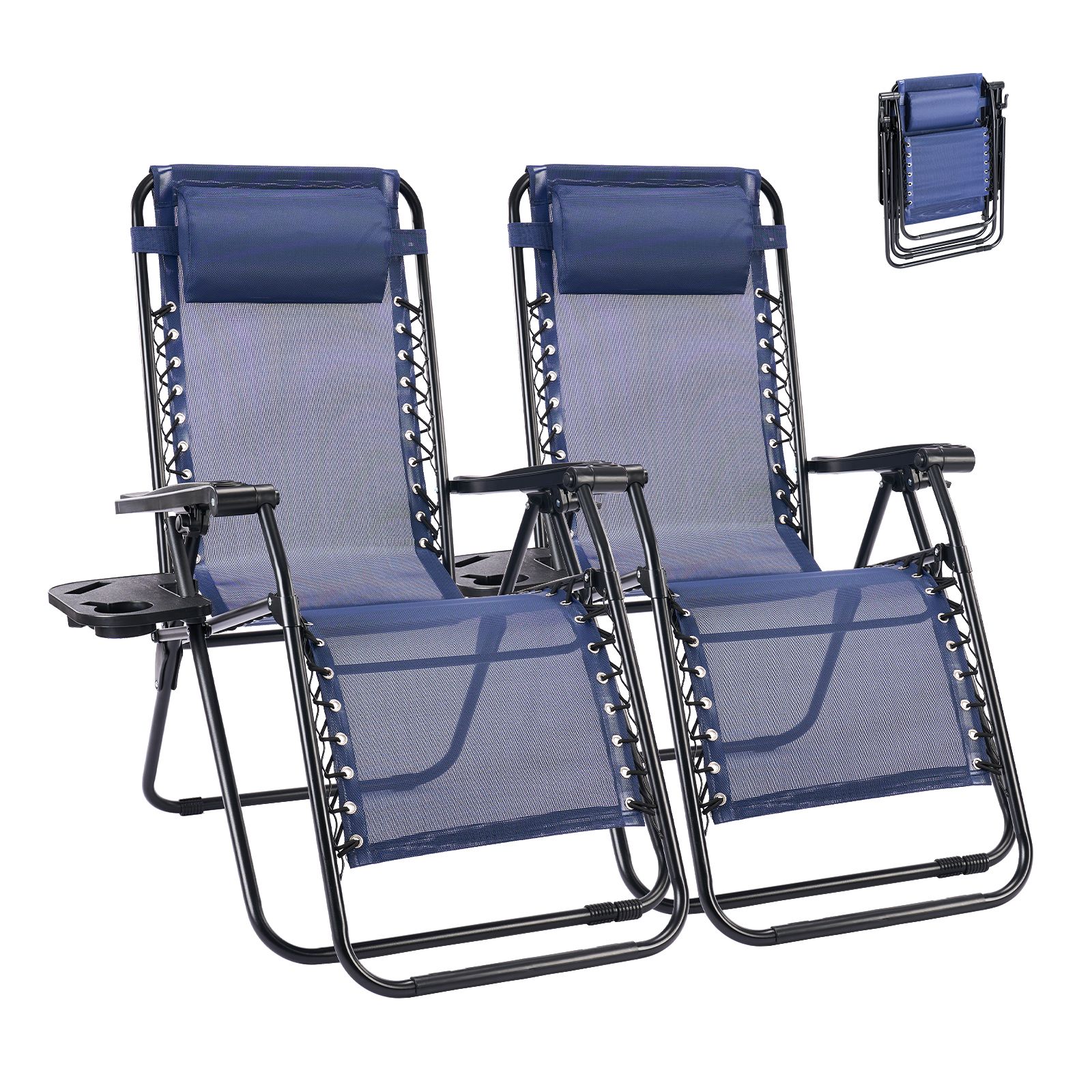 JUSHUA Set of 2 Zero Cravity Lounge ChairsOutdoor Patio Folding Recliners for Pool Beach with Pillow and Cup Holder