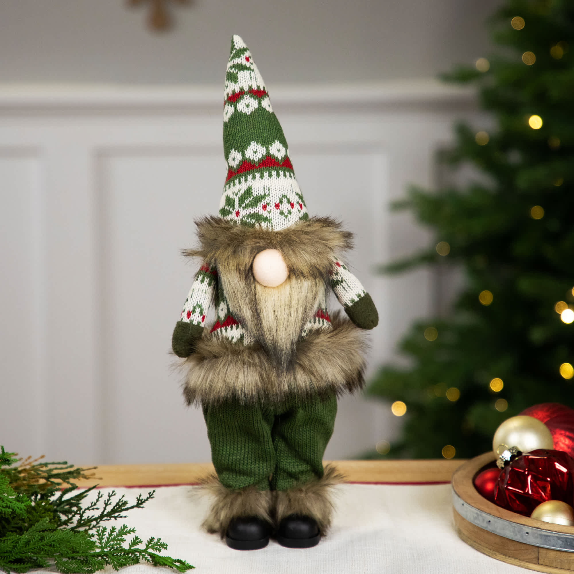 Northlight Standing Gnome with Knitted Outfit Christmas Figure - 16 inch - Green