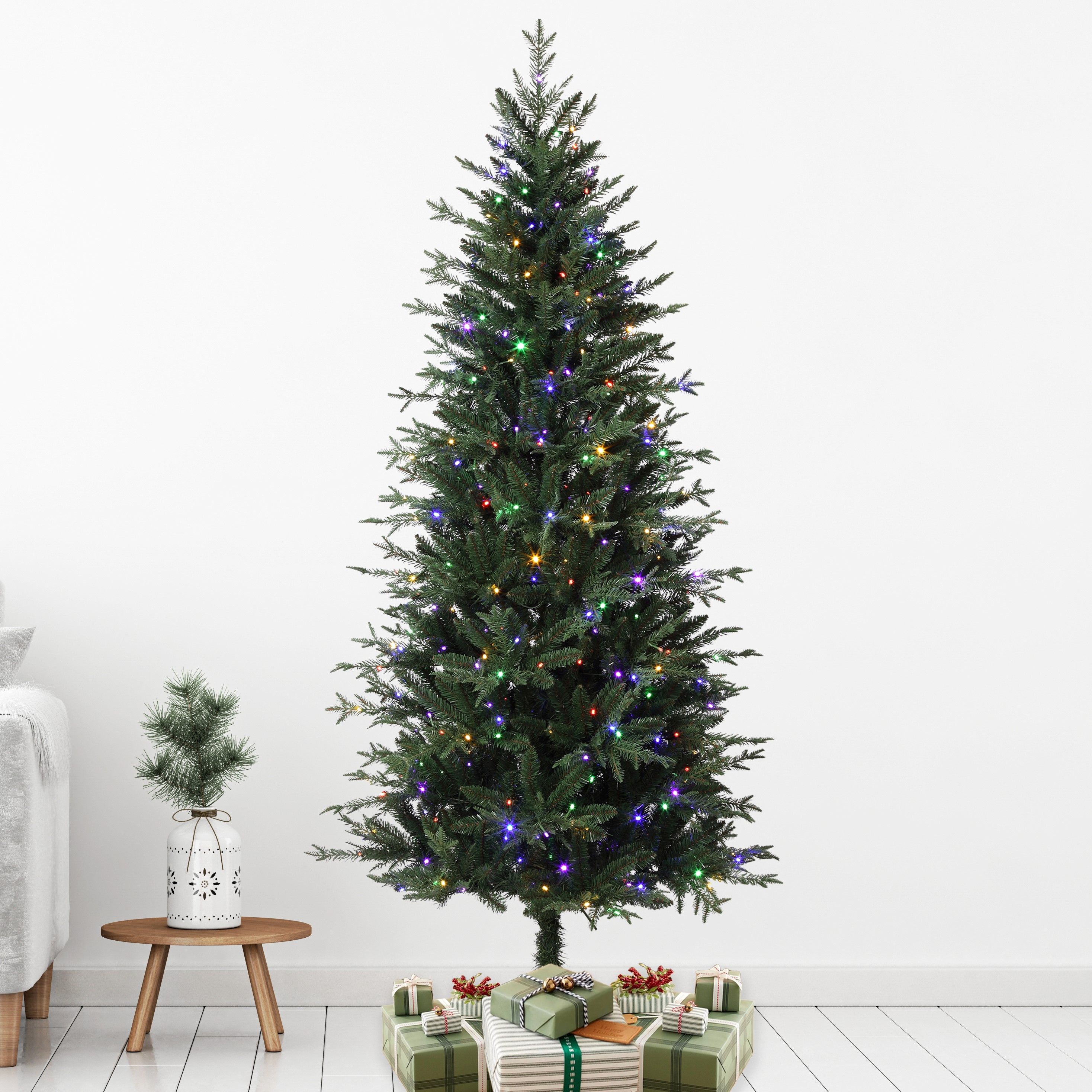 6.5' Green Fir Artificial Christmas Tree with Multicolor LED Lights