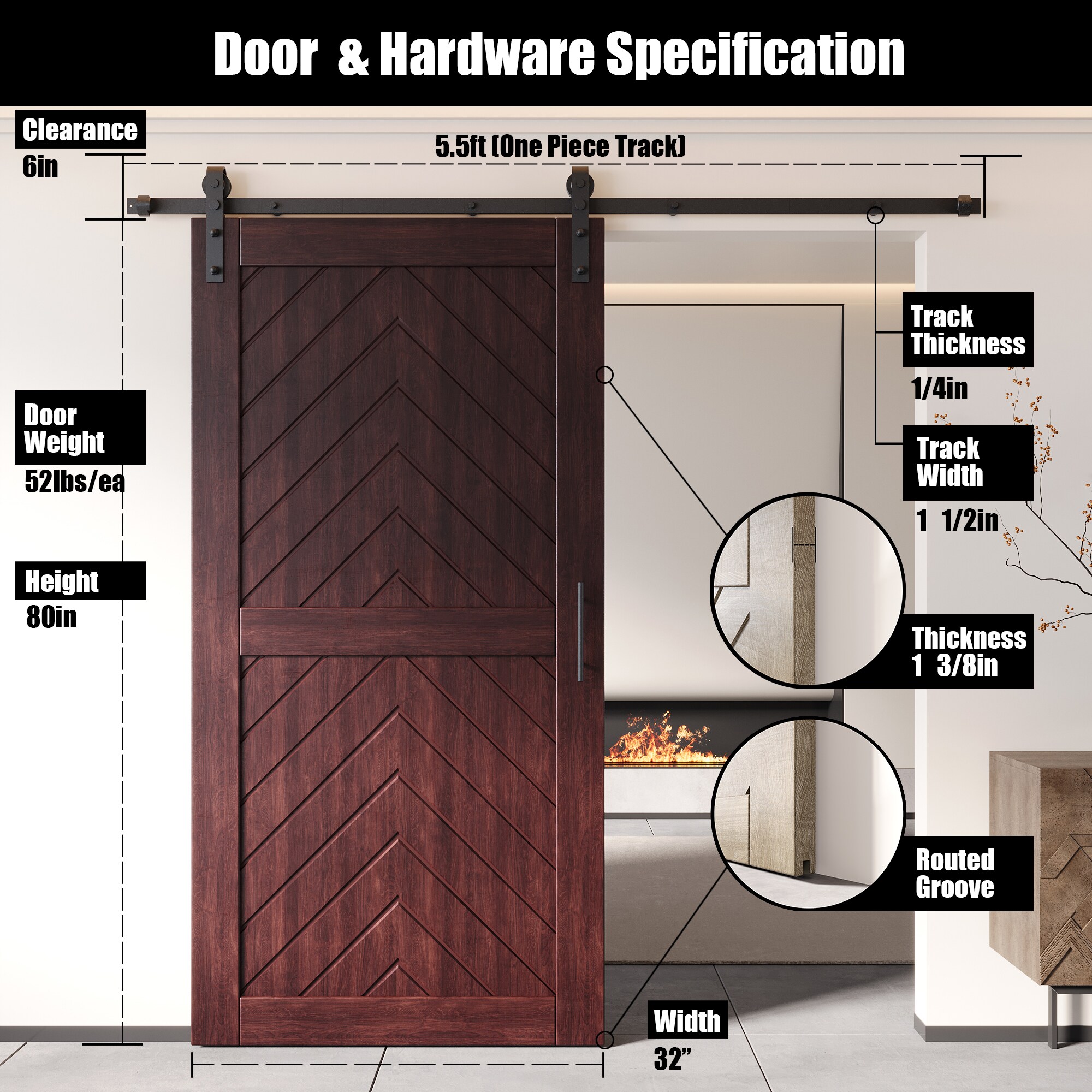 HOMACER YT1H066C-JT1-3280-RD Barn-Doors - View #2