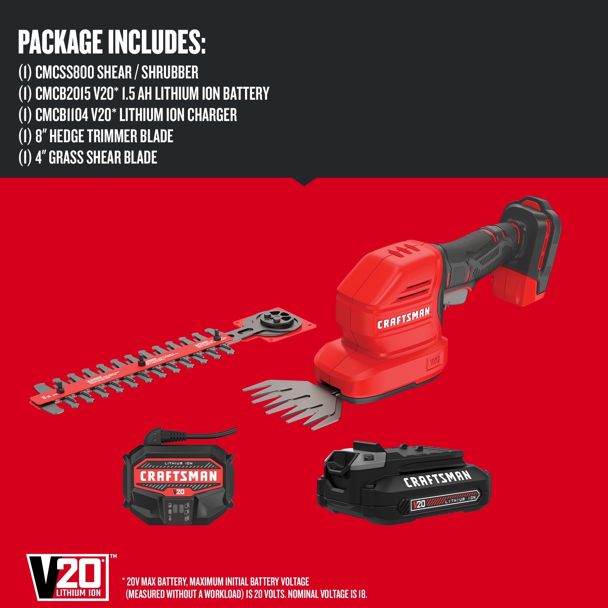 BLACK+DECKER LHT218C1 20V MAX Cordless Battery Powered Hedge Trimmer Kit  with (1) 1.5Ah Battery & Charger