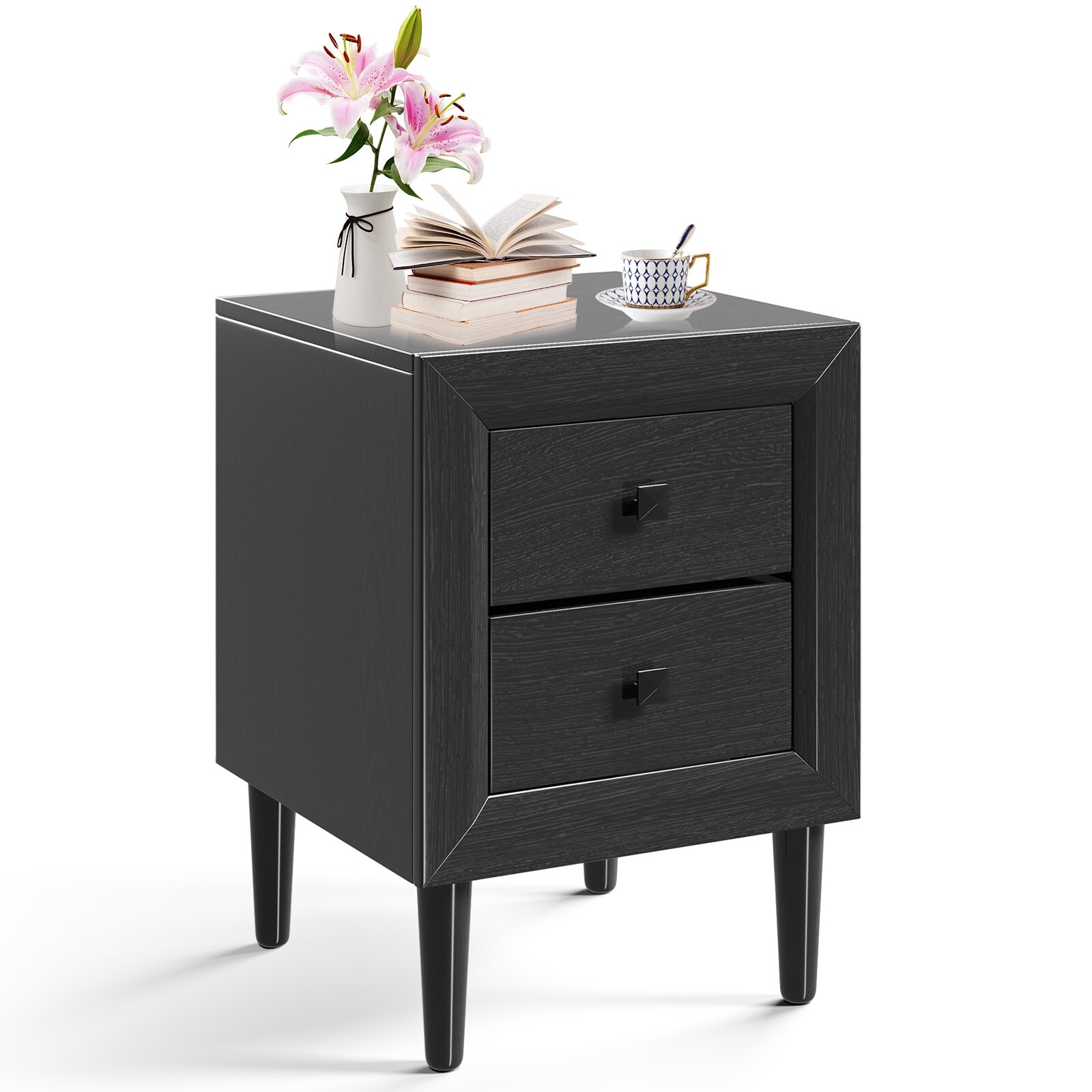 Slickblue D-CO-KB78116WH 1 Pc- Gray/ White/ Black Multipurpose Retro Nightstand with 2 Drawers Compact Bedside Table for Bedroom Living Room or Hallway