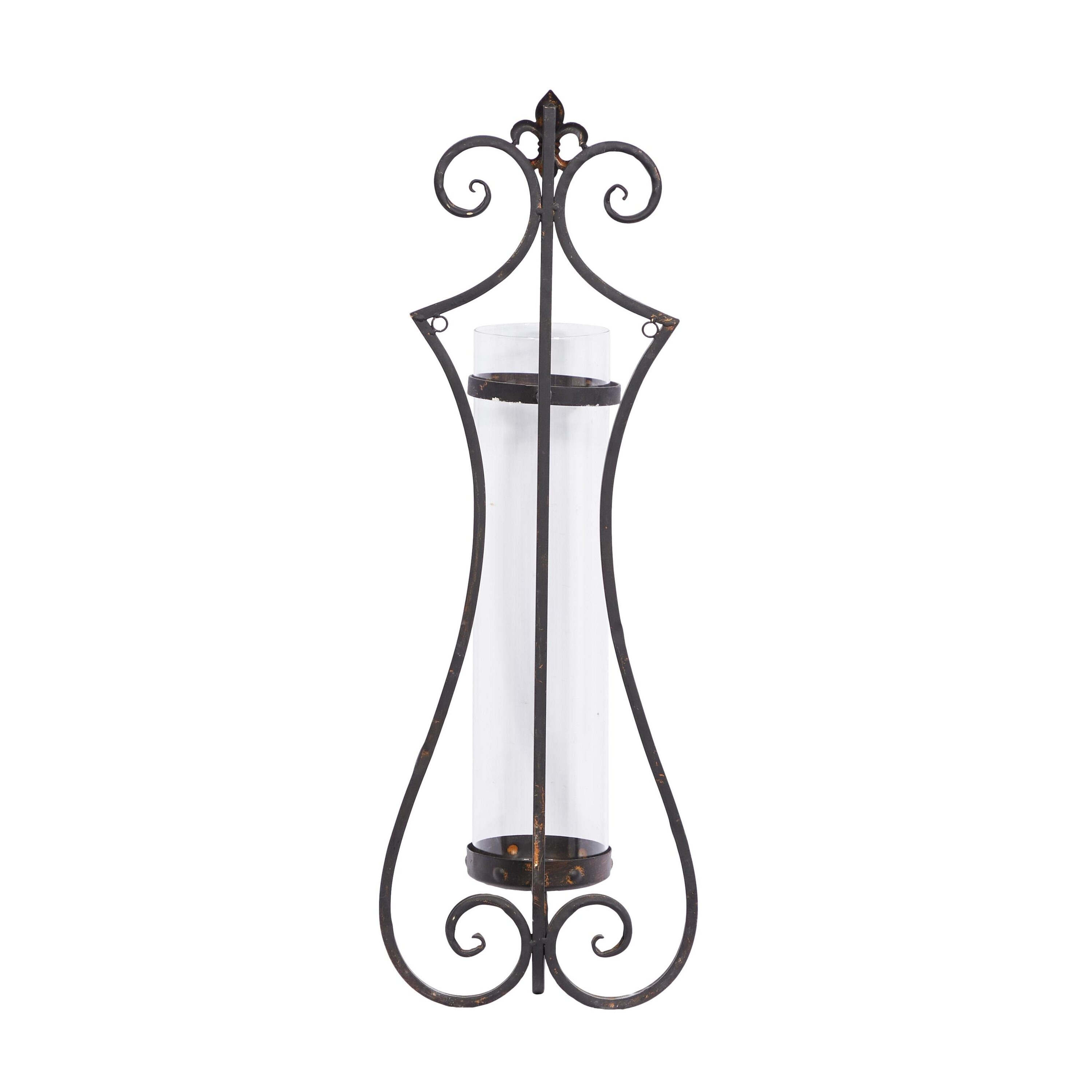 Elegant Black Metal and Glass 31" Traditional Hurricane Candle Lantern