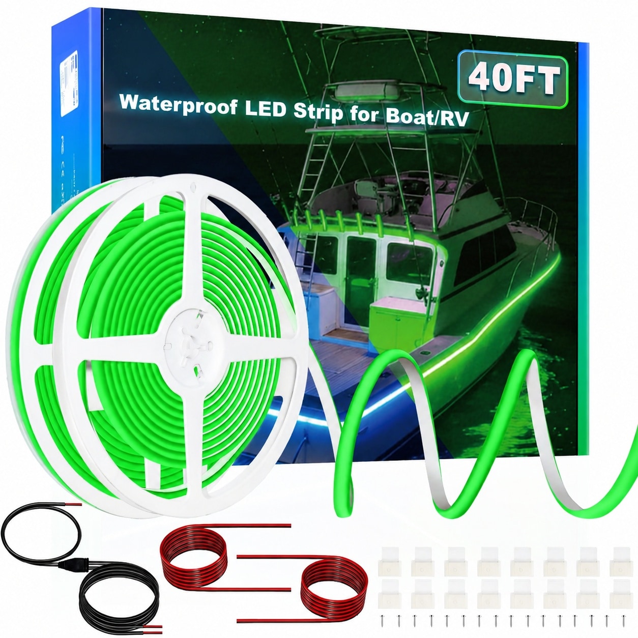 Afoxsos  Green Led Boat Lights 40FT Waterproof Marine Pontoon Strip Lights for Interior Deck Night Fishing Kayak RV Bass durable home and garden