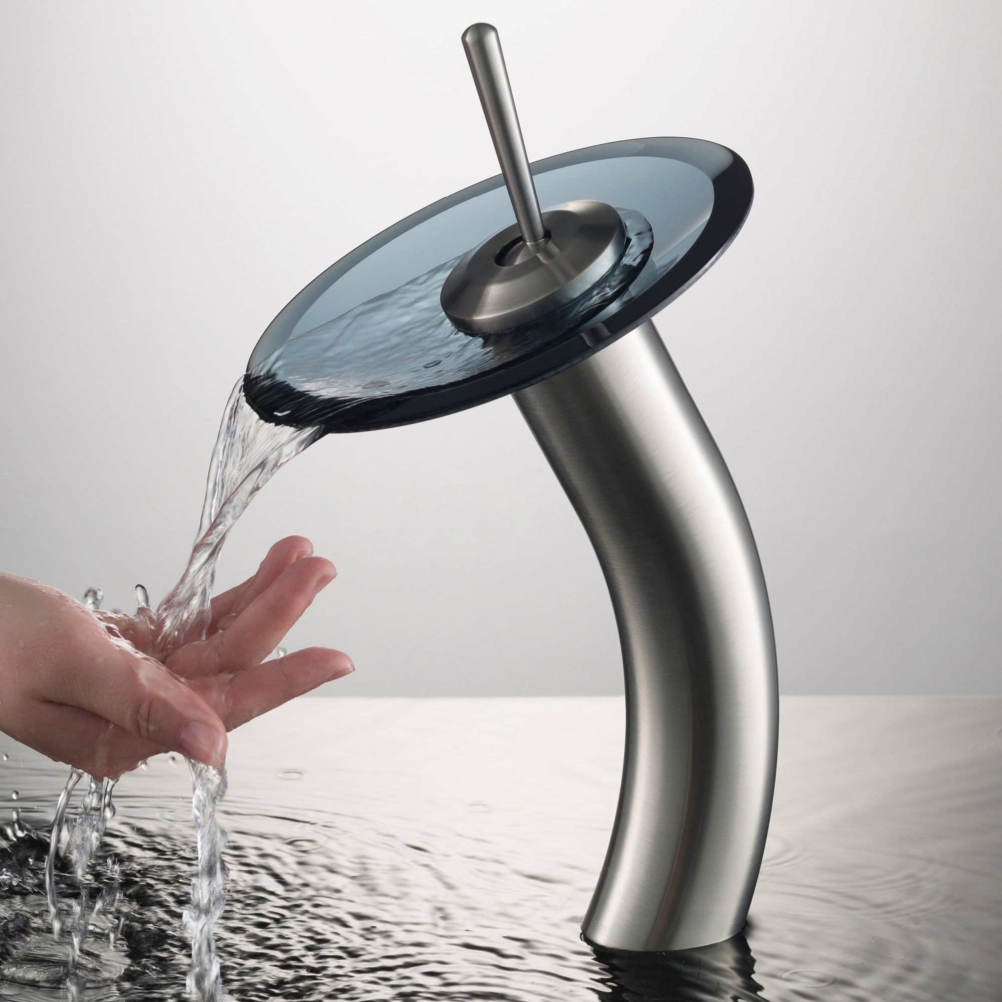 Satin Nickel and Glass Single Hole Vessel Faucet
