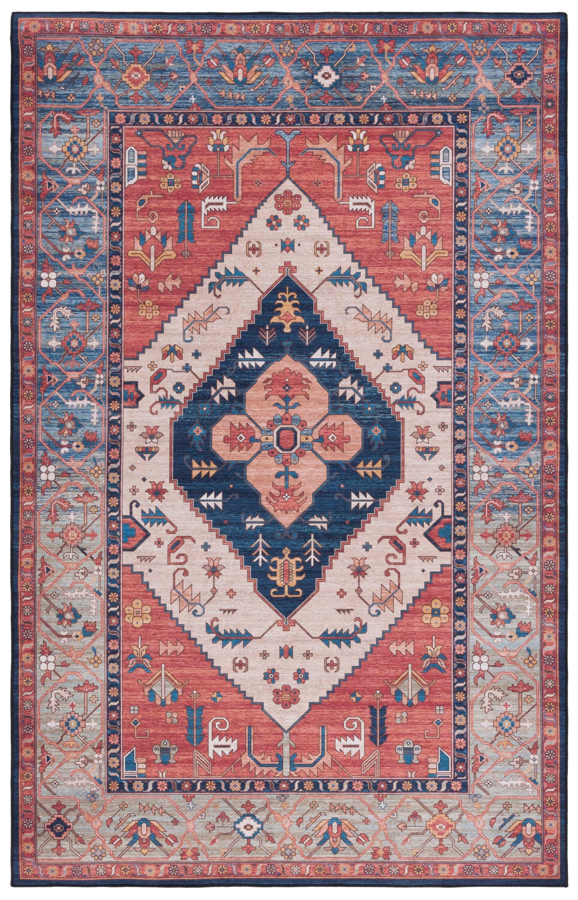 Tucson Blue Synthetic 3' x 5' Machine Washable Area Rug