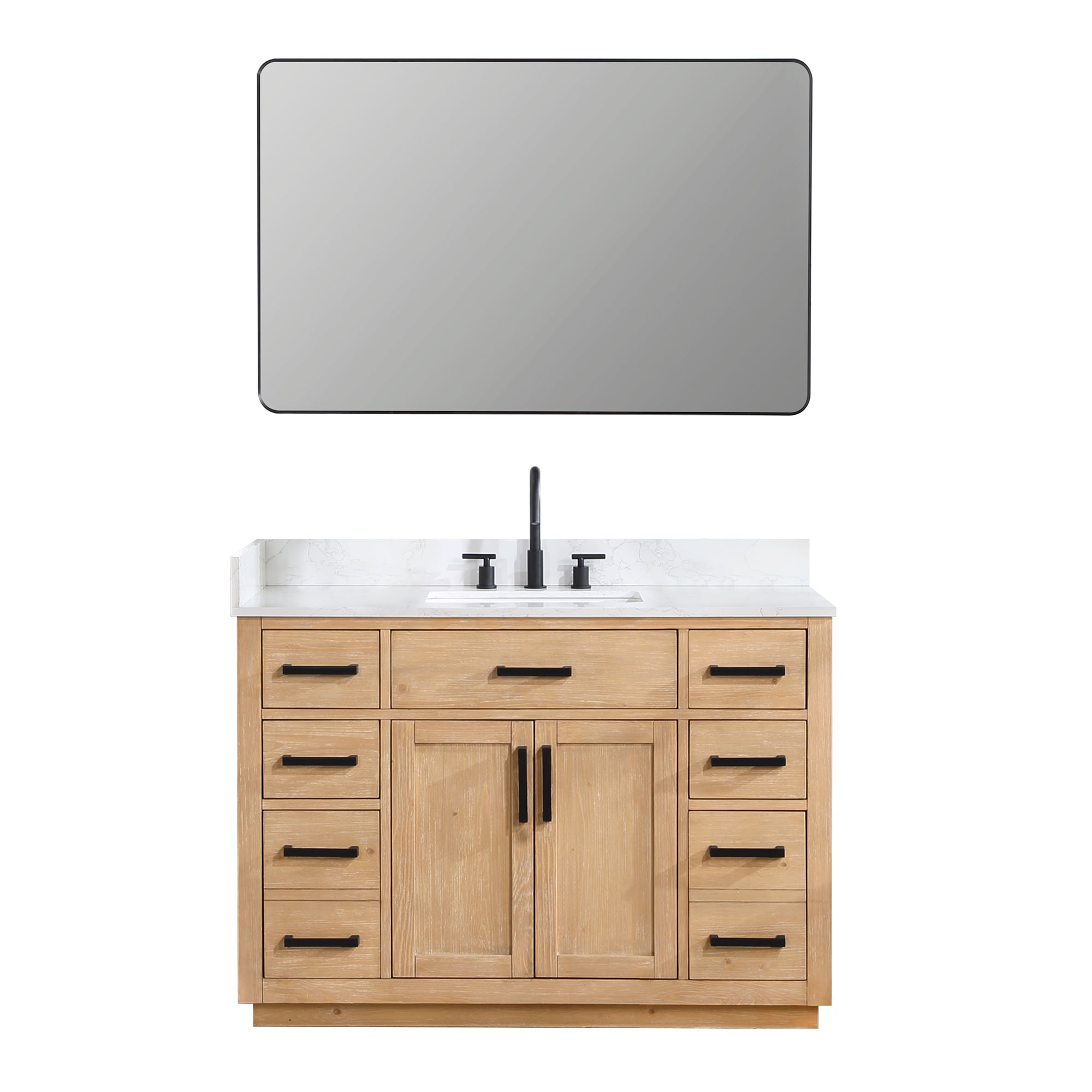 Gavino 48" Light Brown Wood Vanity with Mirror and Stone Top