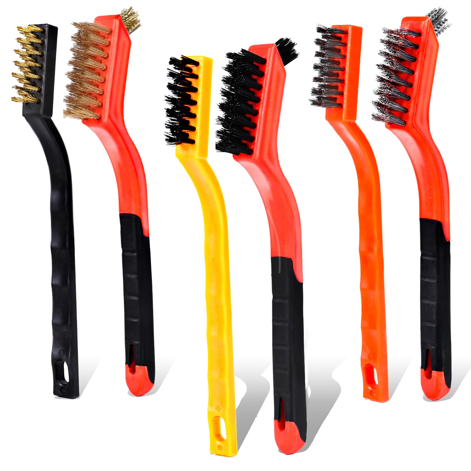 Etokfoks  Wire Brush Set 6 pcs Cleaning Tool with Stainless Steel Brass Nylon Bristles for Rust Removal and Crevice Cleaning