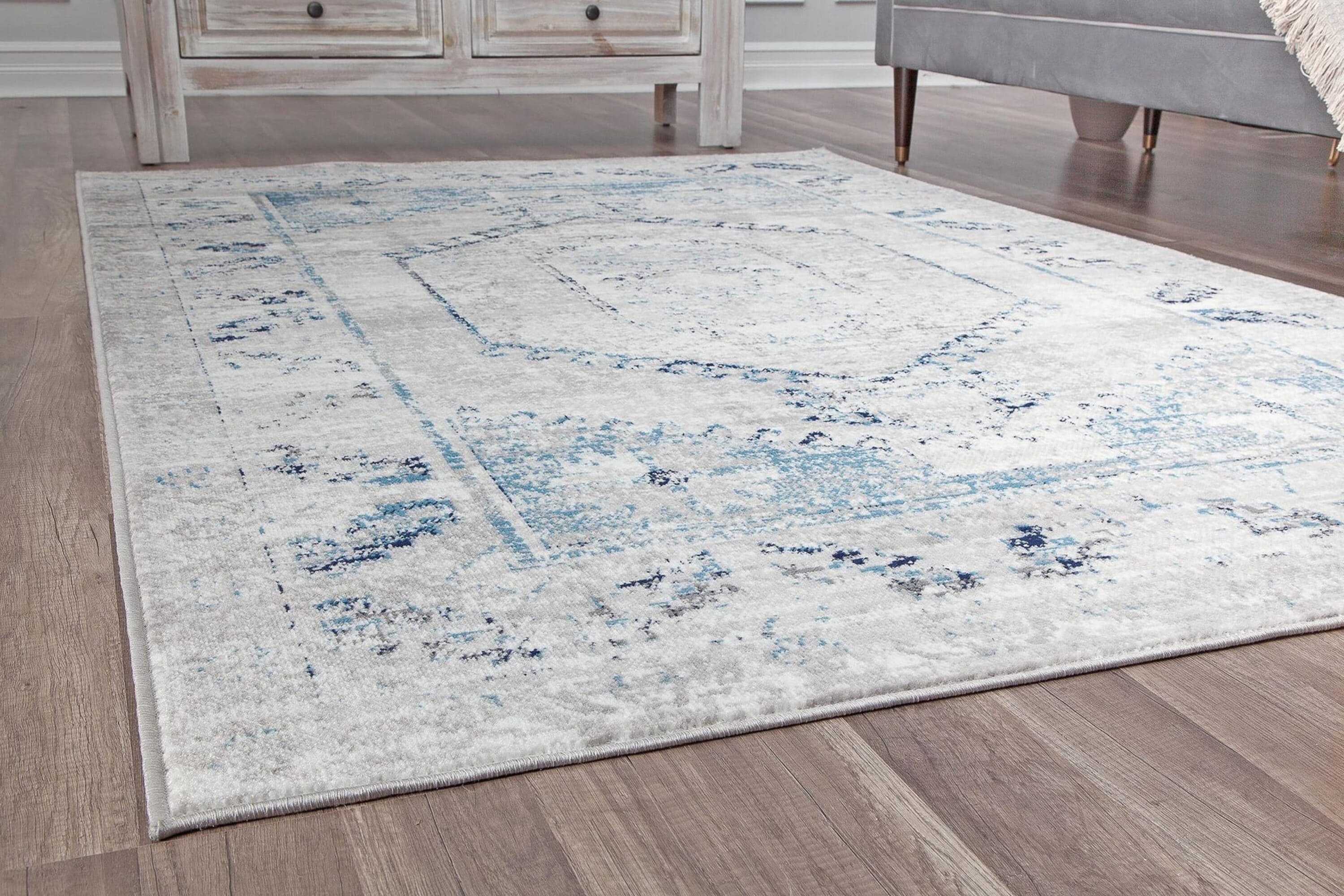Misty Smoke Rectangular Synthetic Stain-Resistant Area Rug