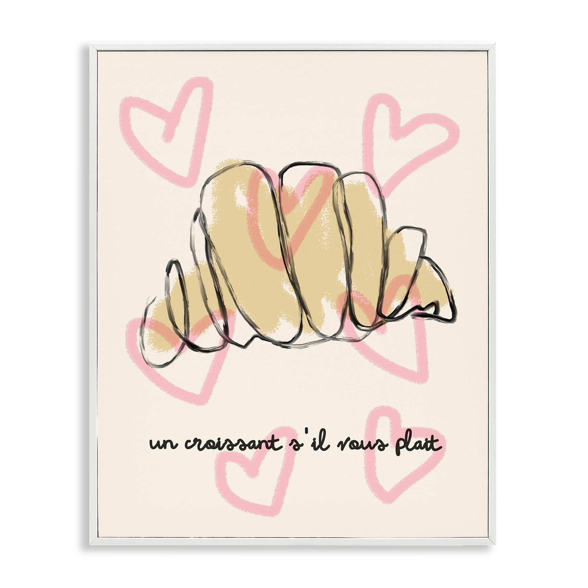 Stupell Industries BT-129-WFR-11X14 Chic Croissant with Hearts White Framed Giclee Art By Lil' Rue 11 x 14