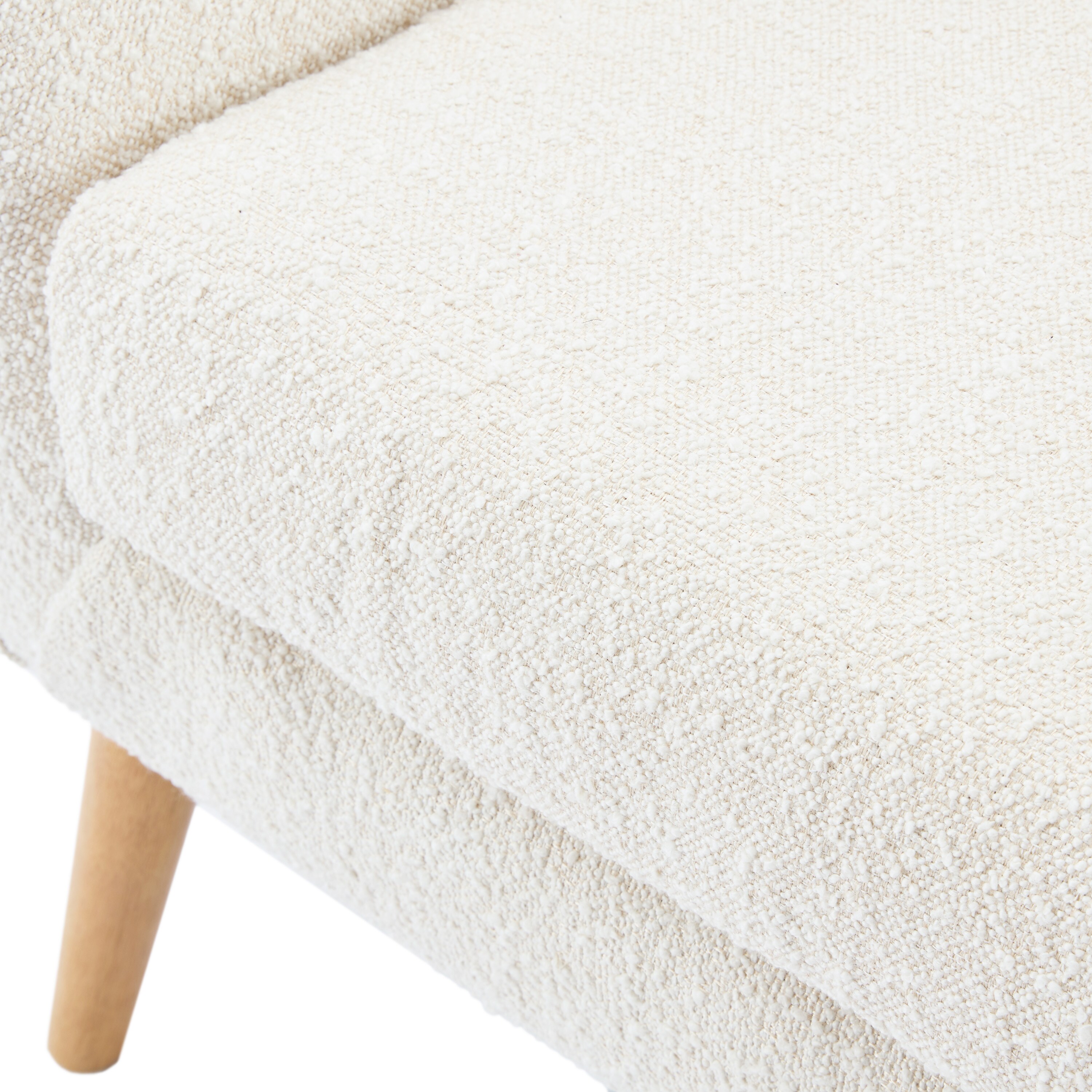 Contemporary White Boucle Upholstered Club Chair with Natural Wood Legs