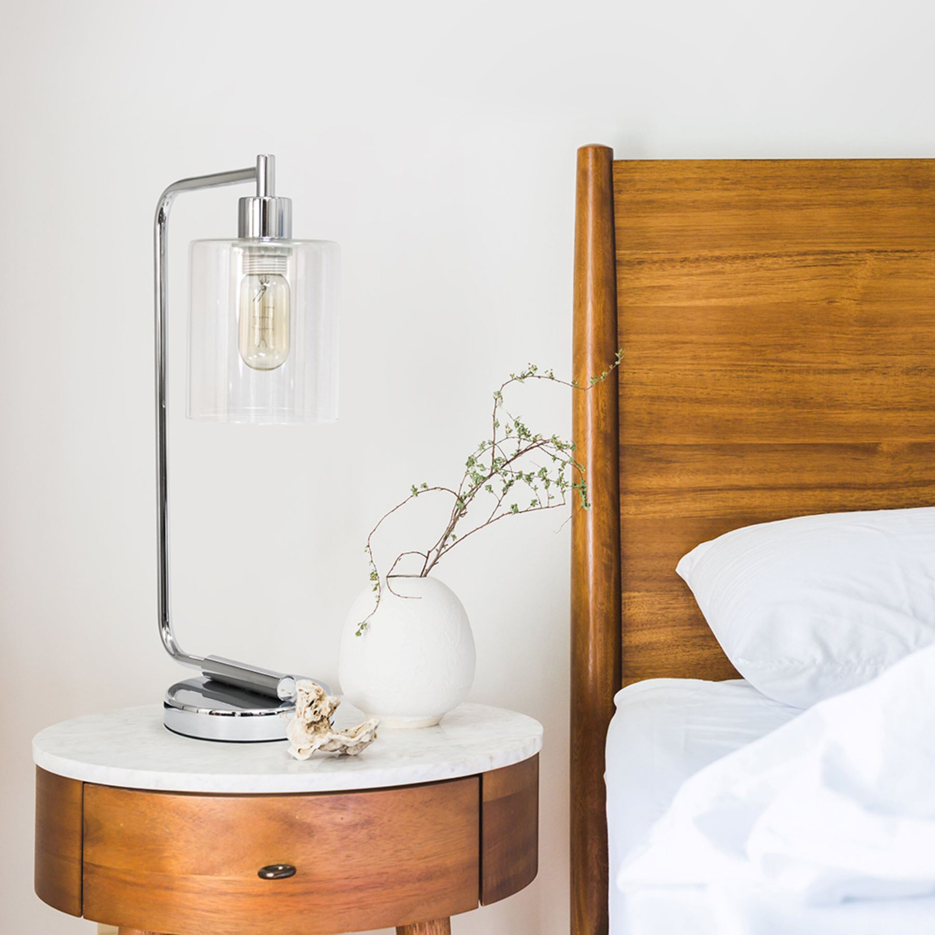 Simple Designs LD1036-CHR 18.75-in Chrome Standard Desk Lamp with Glass Shade