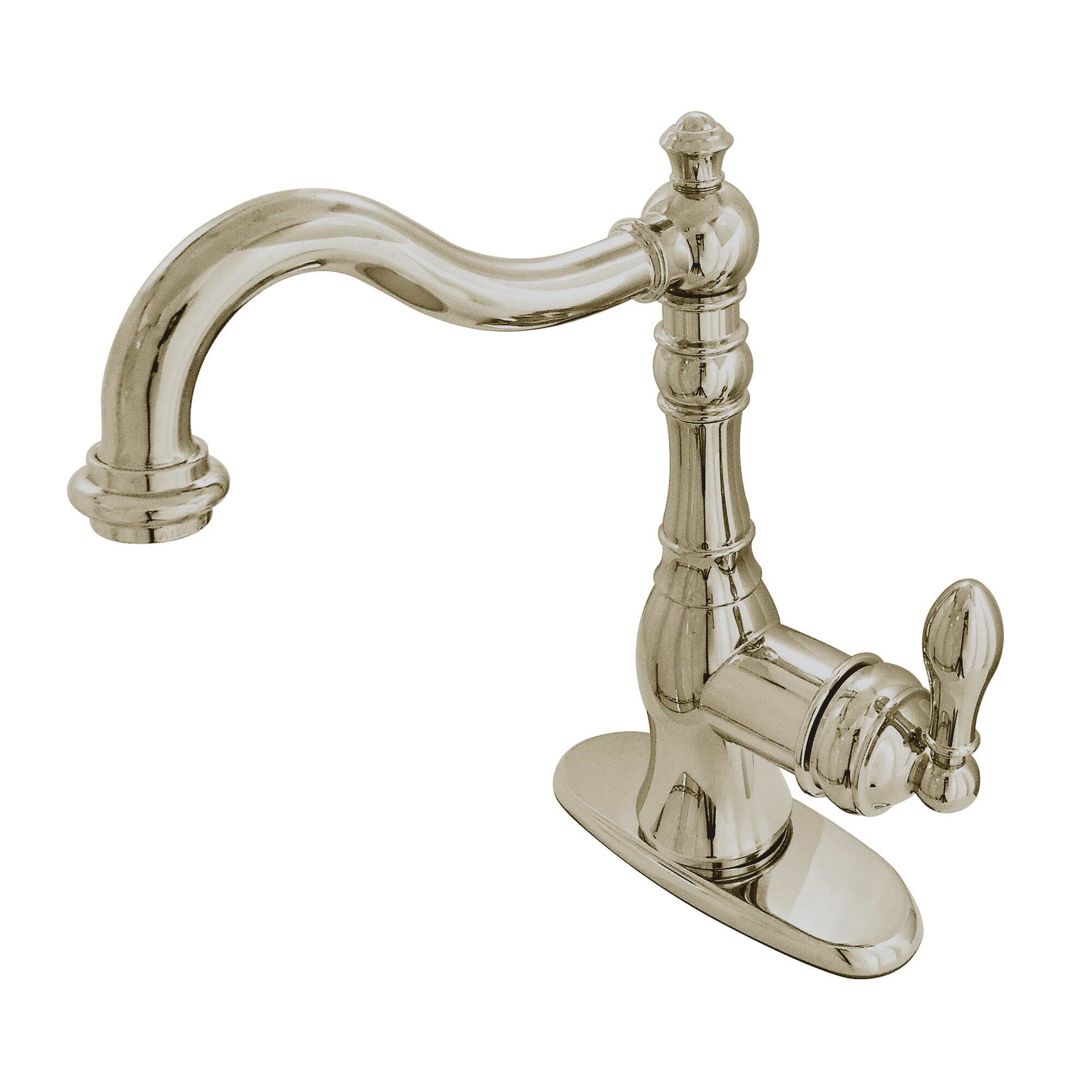 Kingston Brass WLFSY7708ACL American Classic Brushed nickel 4-in centerset 1-handle High-arc Residential Handle Bathroom Sink Faucet with Drain with Deck Plate