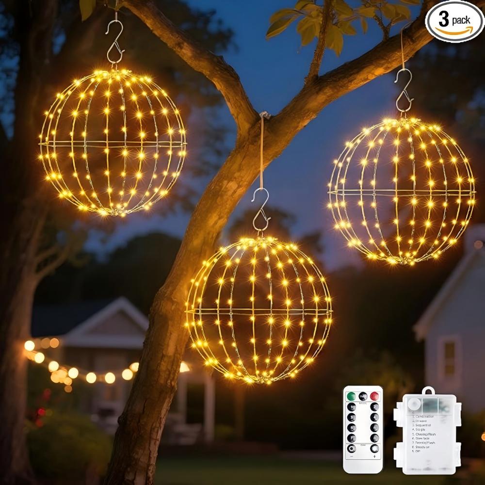 Brightown Christmas Ball Lights 3 Pack 12 Inch 120 LED Battery Operated Sphere Lights with Timer 8 Modes