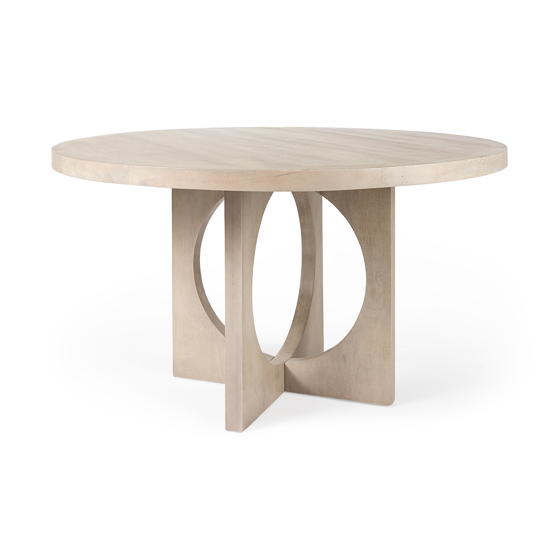 Mercana 69184 Gray Round Farmhouse Dining Table, Wood with Polished Wood Pedestal Base 54-in L x 30-in H