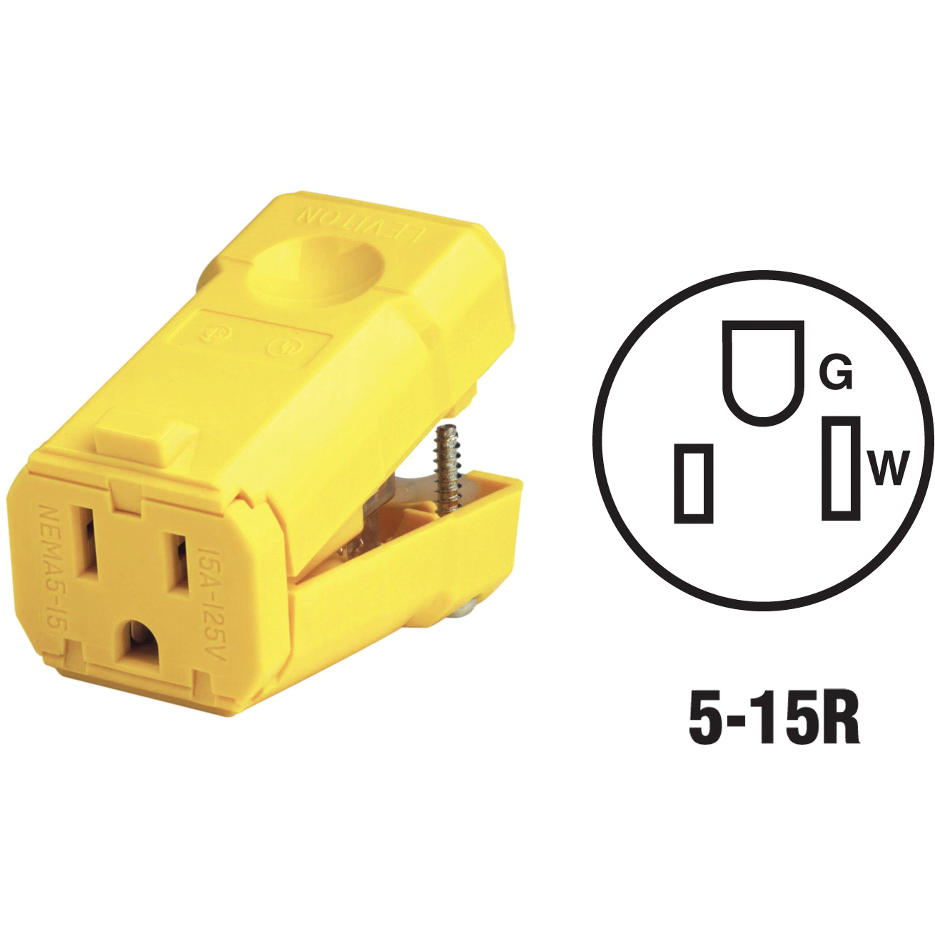 Leviton  15 Amp 125 Volt Industrial Grade Grounding Connector  Yellow Straight Blade Python Model 5259VY