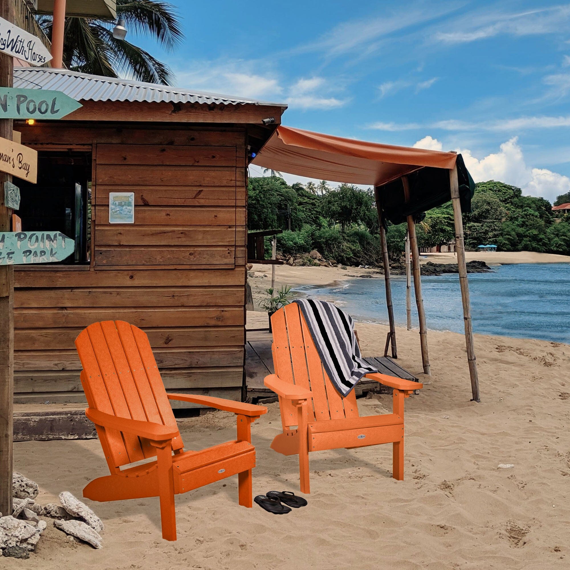 highwood BV-KT2CLAS101-COR Cape Classic Set of 2 Citrus Orange HDPE Frame Stationary Adirondack Chair with Slat Seat