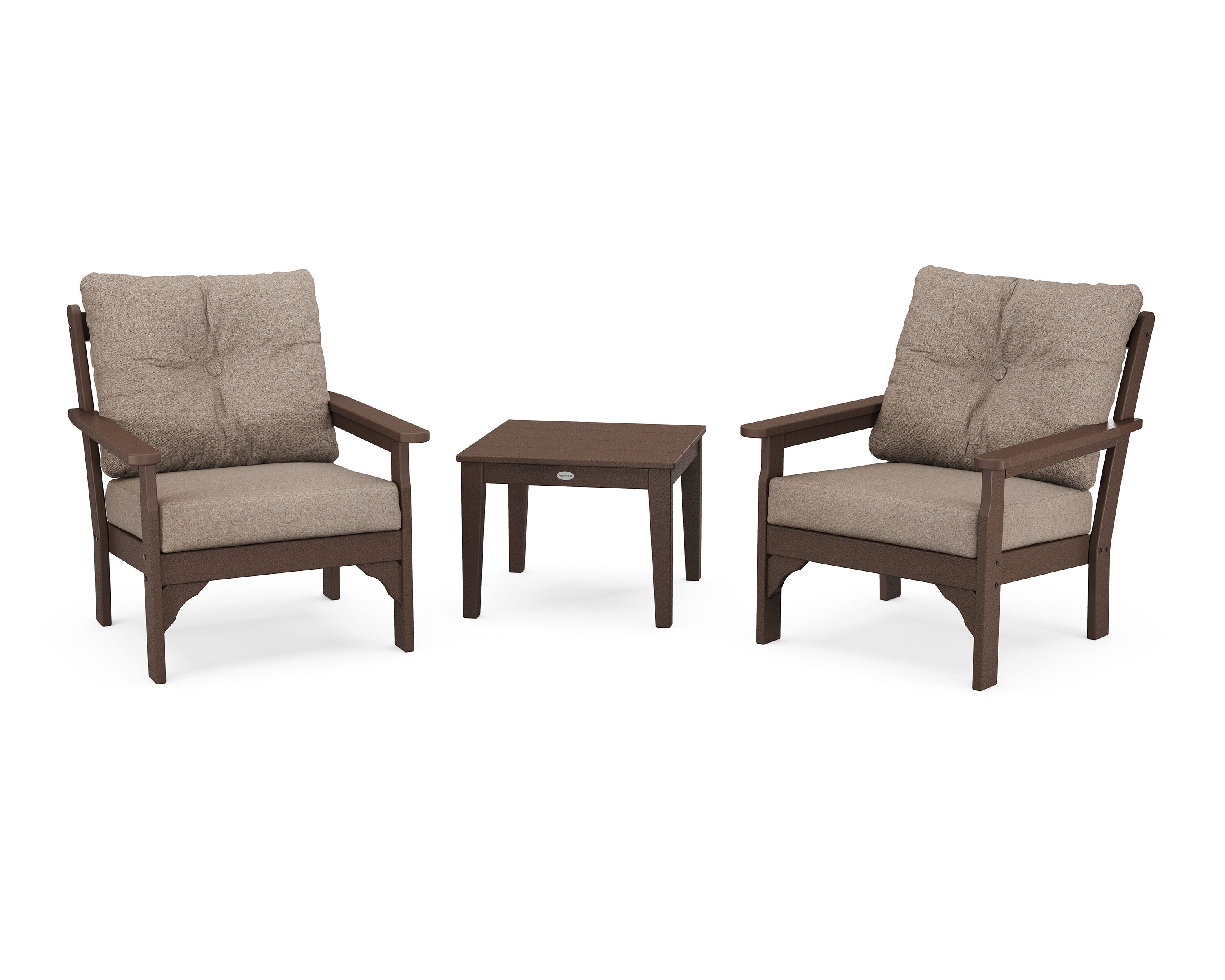 POLYWOOD PWS402-2-MA146010 Vineyard 3 -Piece Patio Conversation Set with White Revolution Cushions