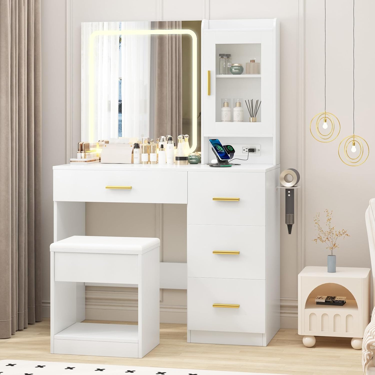 modern built in dressing table A space to linger...This luxurious dressing room is as inviting as it is  stylish. , Ample cupboards and drawers provide practical storage, while a  stunning central dressing table anchors the rooms