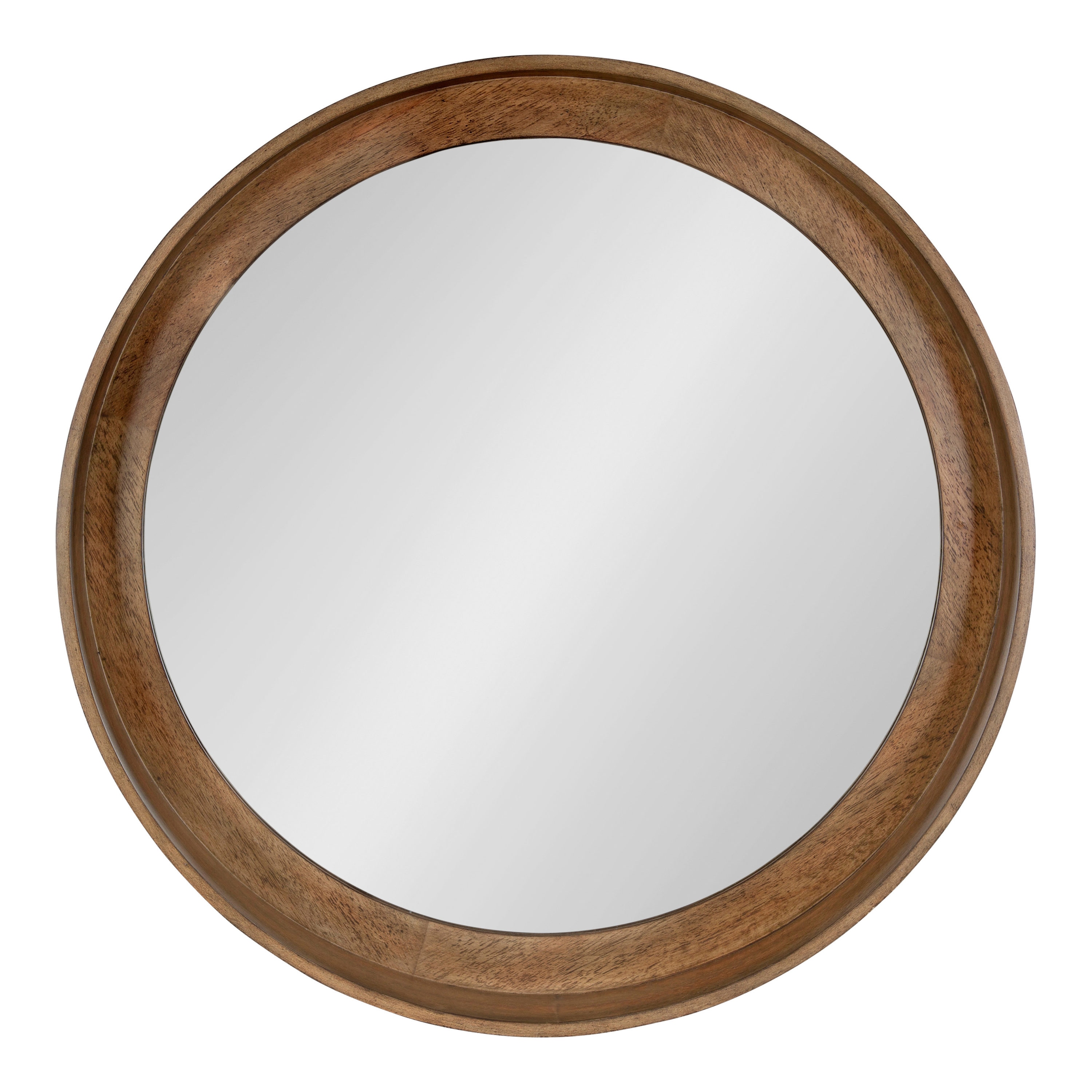 Walnut Round Wood Wall Mirror with Shelf 30"
