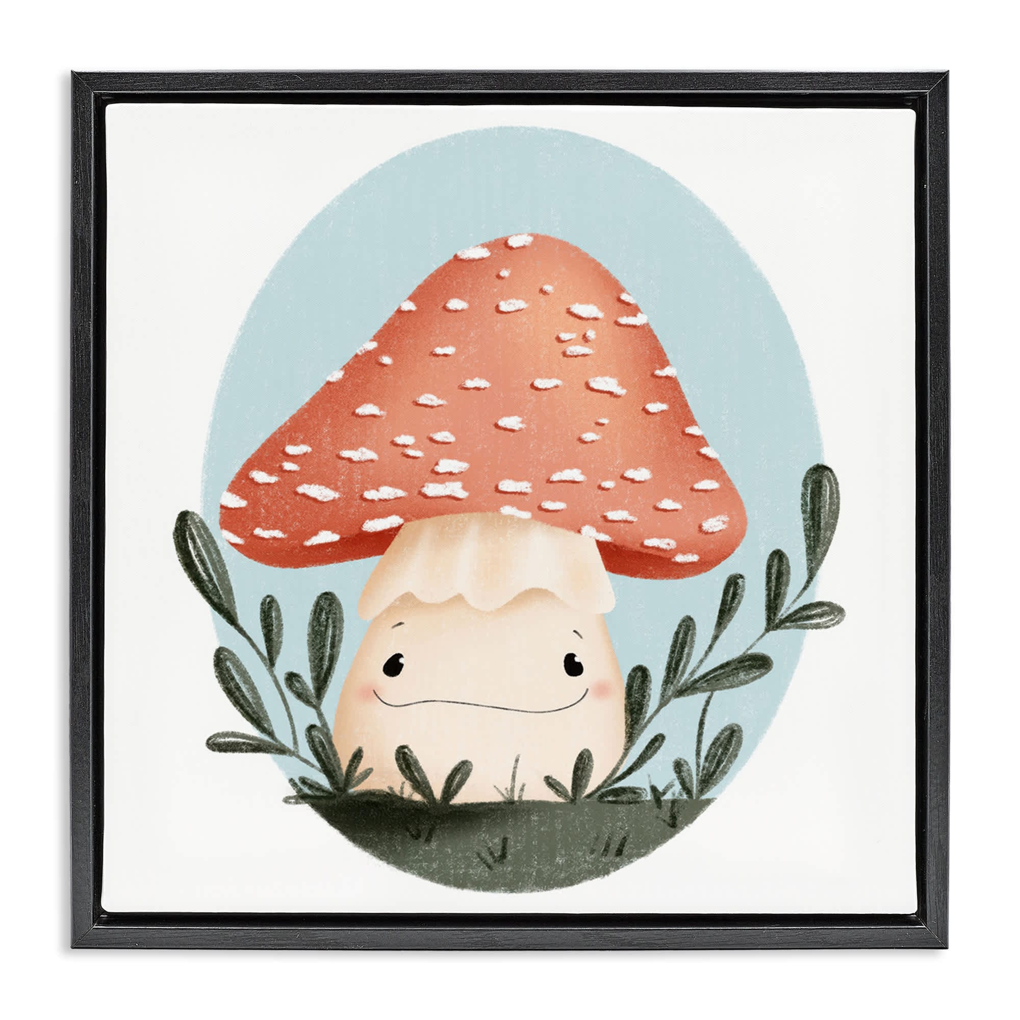 Stupell Industries BT-435-FFB-24X24 Smiling Mushroom In Nature Floating Frame design by Sarah Hickman
