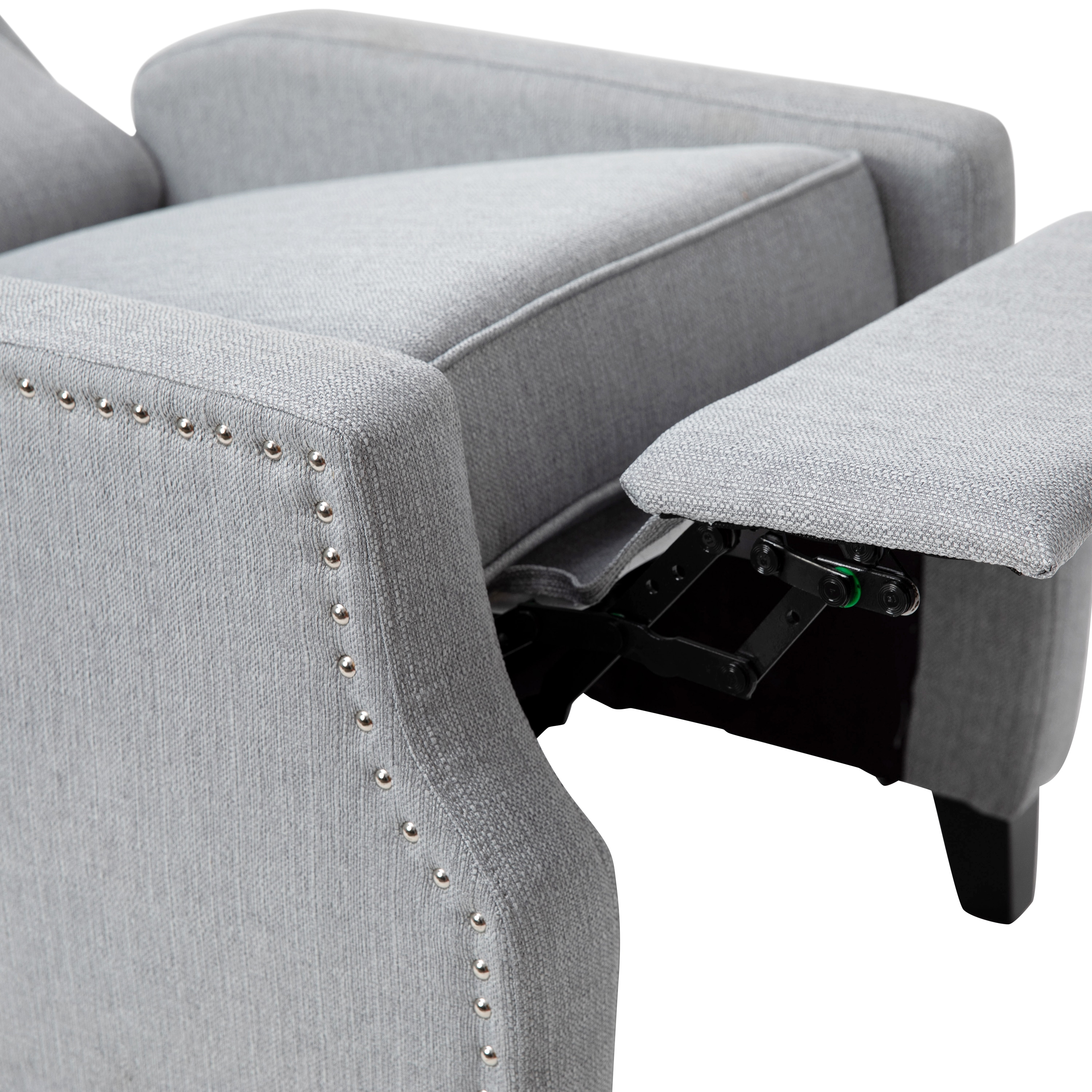 Modern Slim Silhouette Gray Recliner with Metal Nailhead Trim