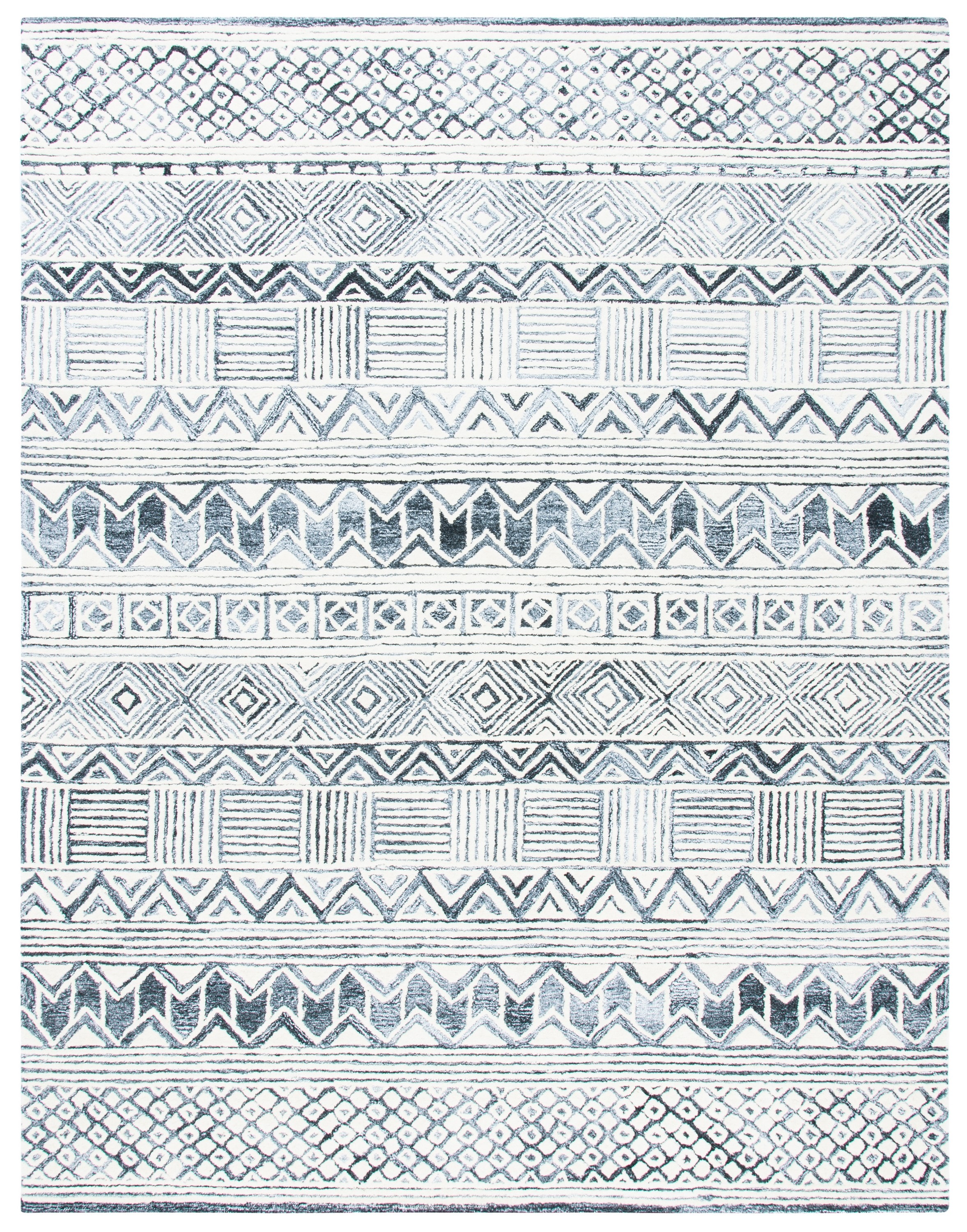 Hand-Tufted Artisanal Wool Blend 8' x 10' Black and Ivory Rug