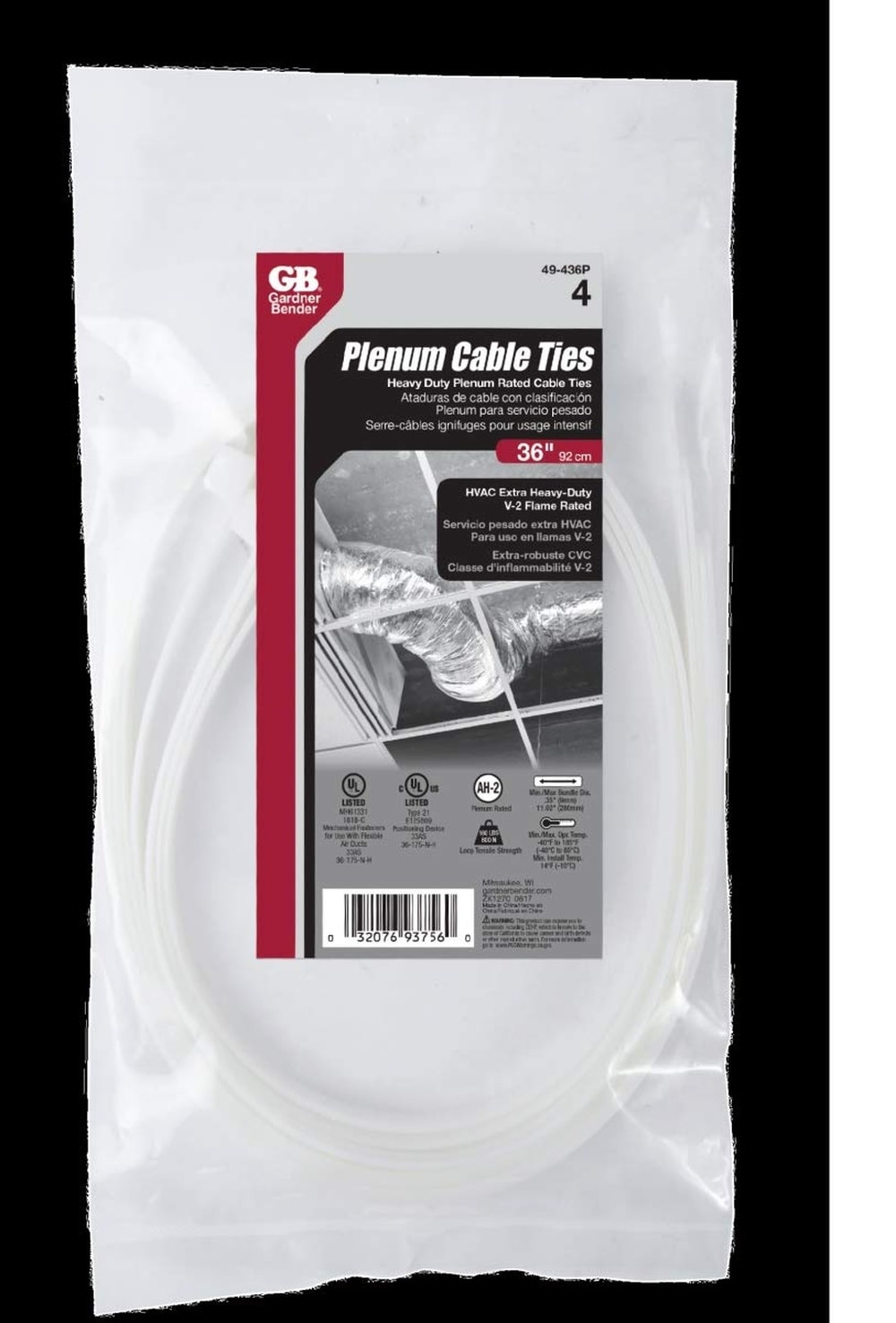 Gardner Bender Plenum Cable Ties 36 in 180 lb Natural (49-436P) #49-436P