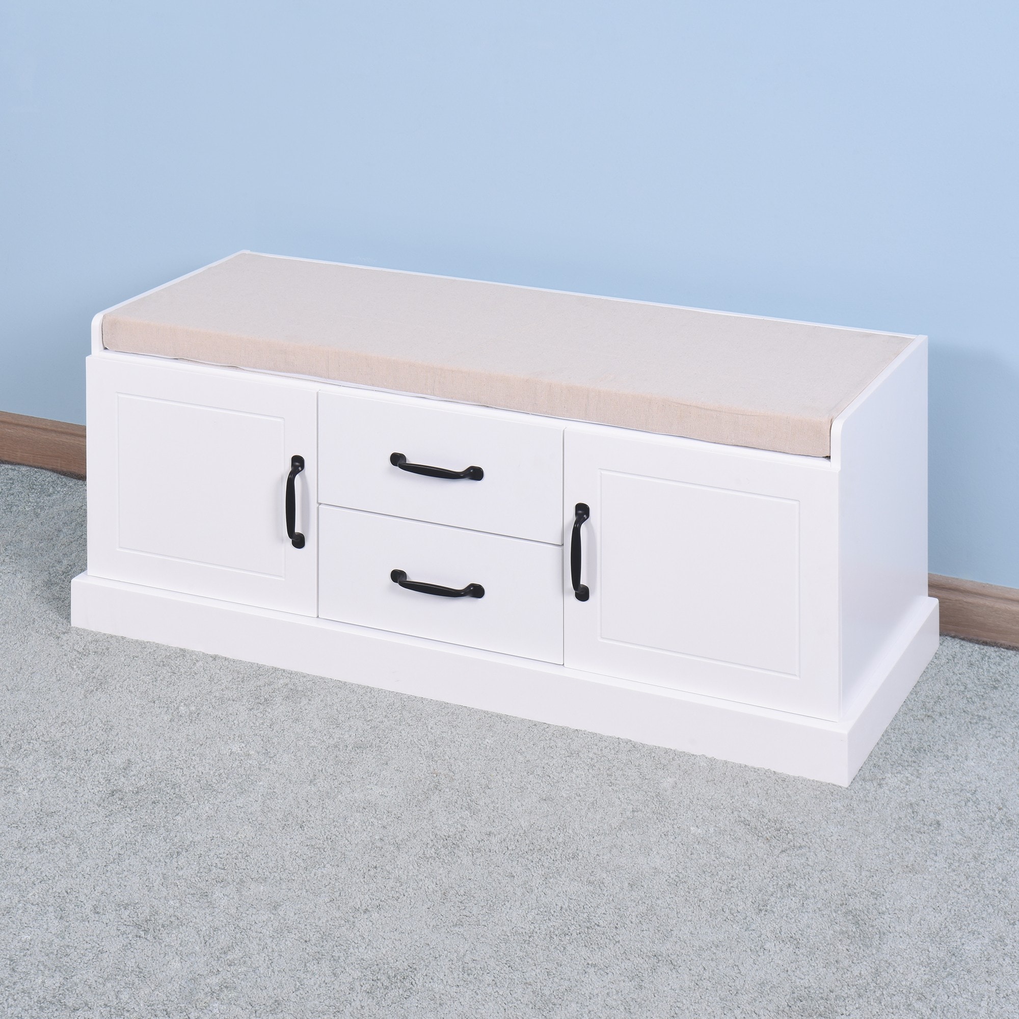 Yiekholo Casual White Accent Bench with Storage Bench 46-in x 18.3-in x 7-in