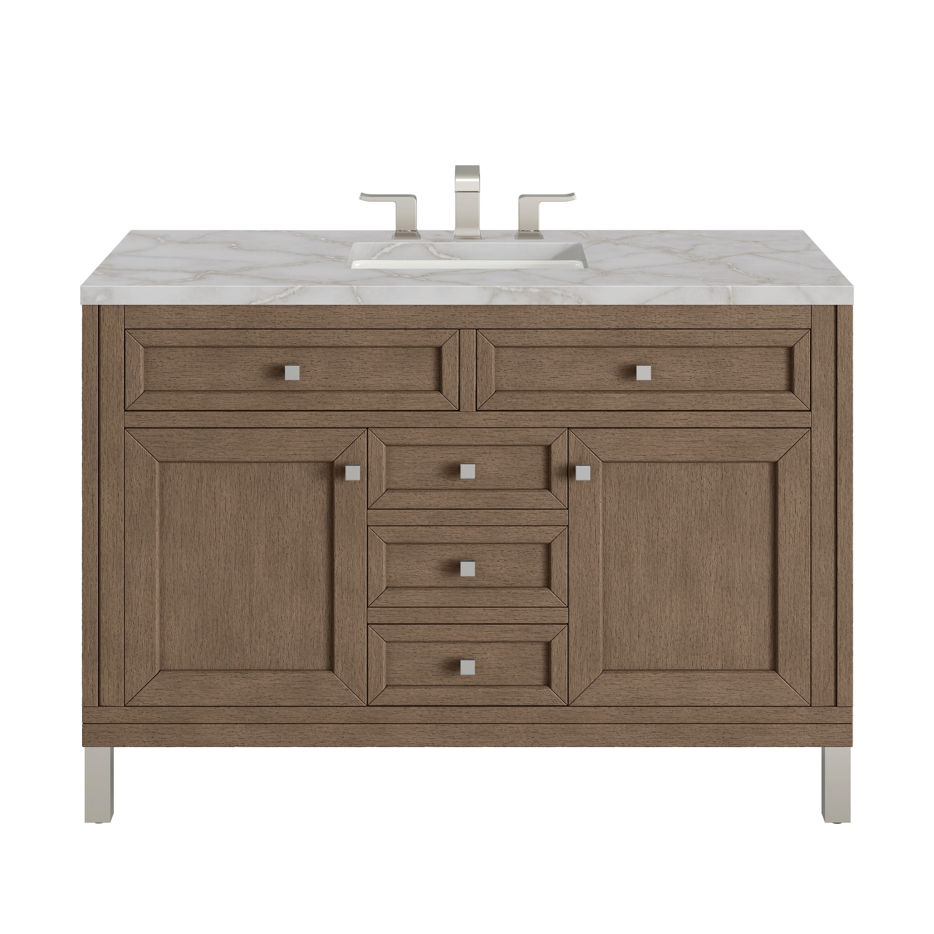 James Martin Vanities 305-V48-WWW-3VSL Chicago 48-in Whitewashed Walnut Undermount Single Sink Bathroom Vanity with Victorian Silver Quartz Top