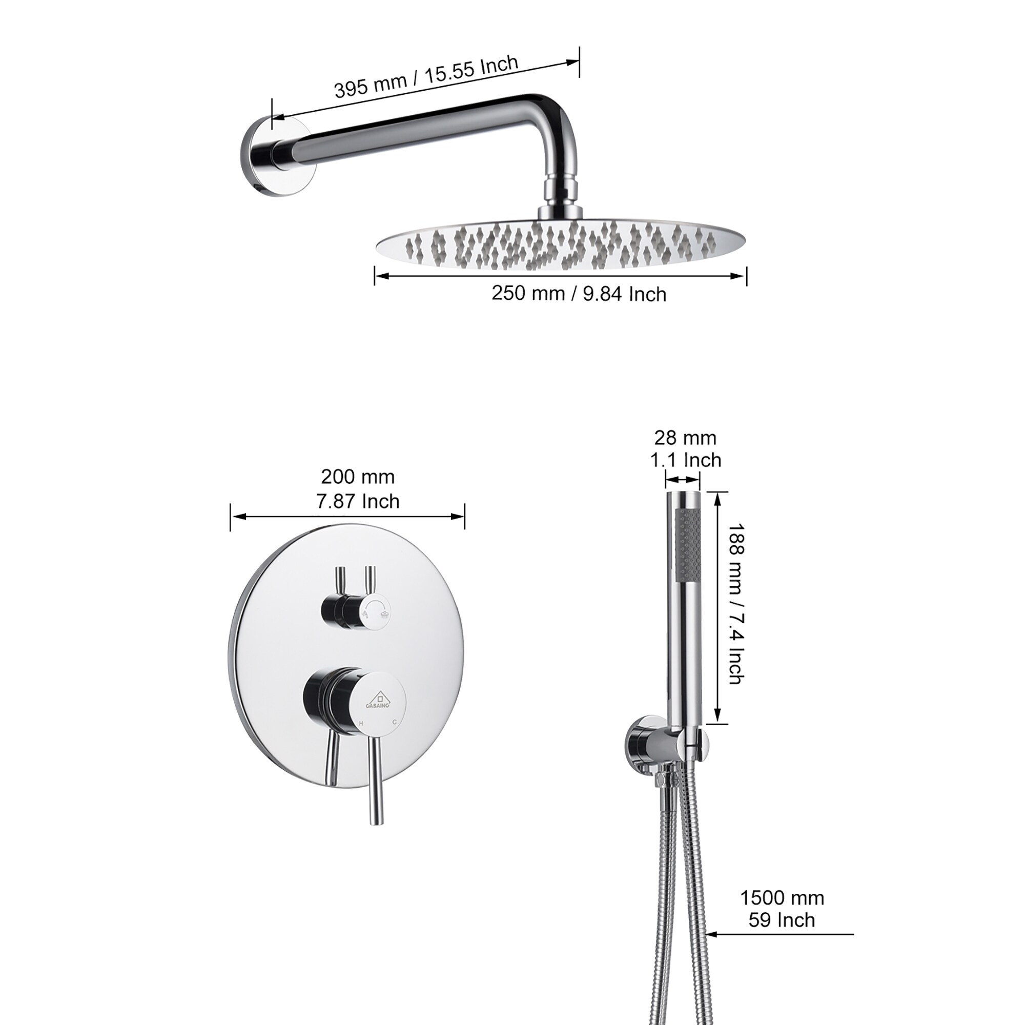 CASAINC M6201-A-10-MB Showerhead-Bar-Panels - View #10