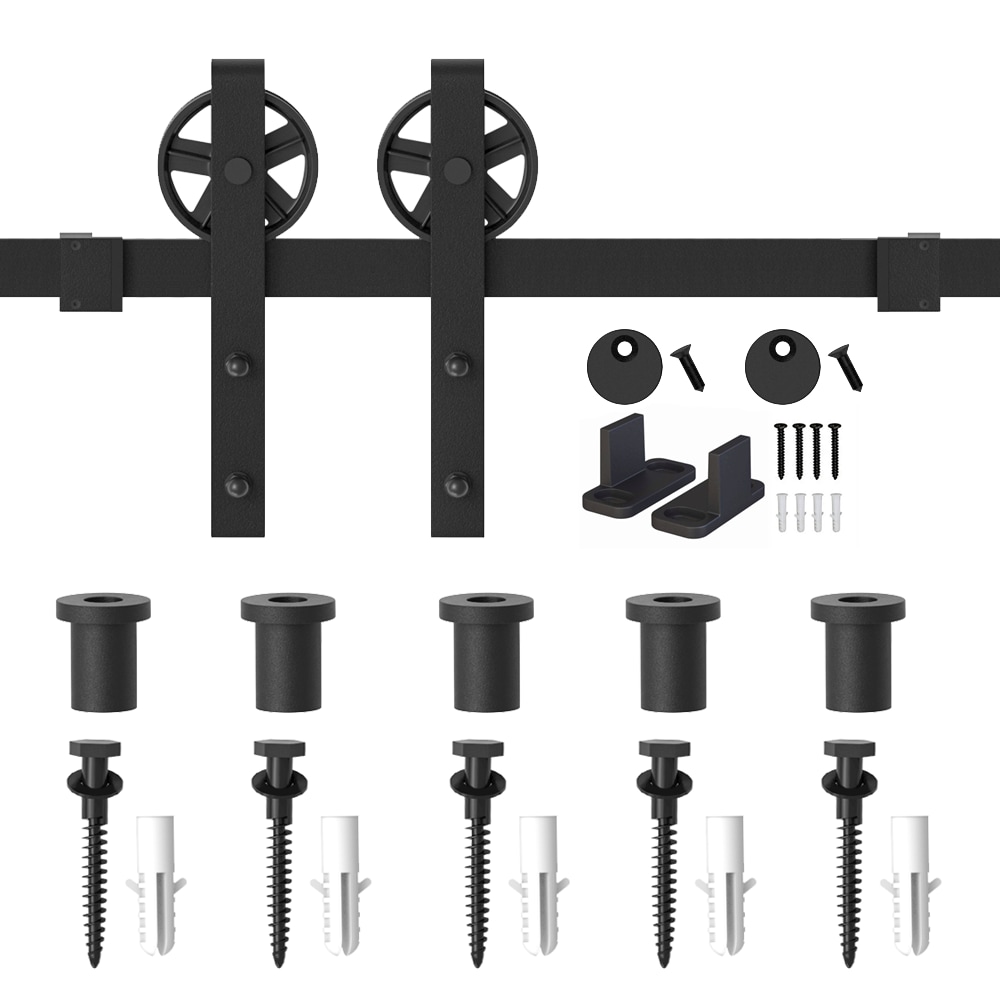 WINSOON GCM2714 72-in Matte Matte Black Indoor Spoke Wheel Single Barn door hardware kit