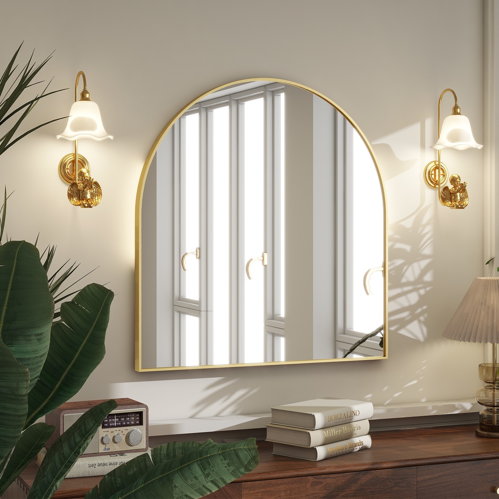 BEAUTYPEAK 32-in W X 34-in H Arch Gold Framed Wall Mirror In The ...