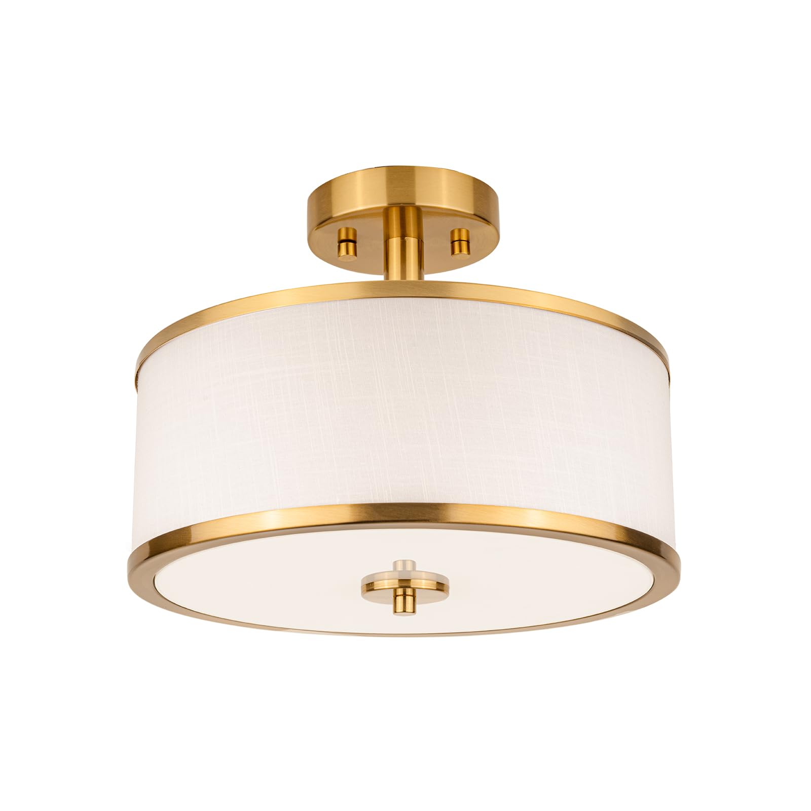 Oyezvary 3-Light Semi Flush Mount Ceiling Light Fixture 12.6 in Gold Drum Light with White Fabric Shade Modern Close to Ceiling Light for Living #LOZ0813O280
