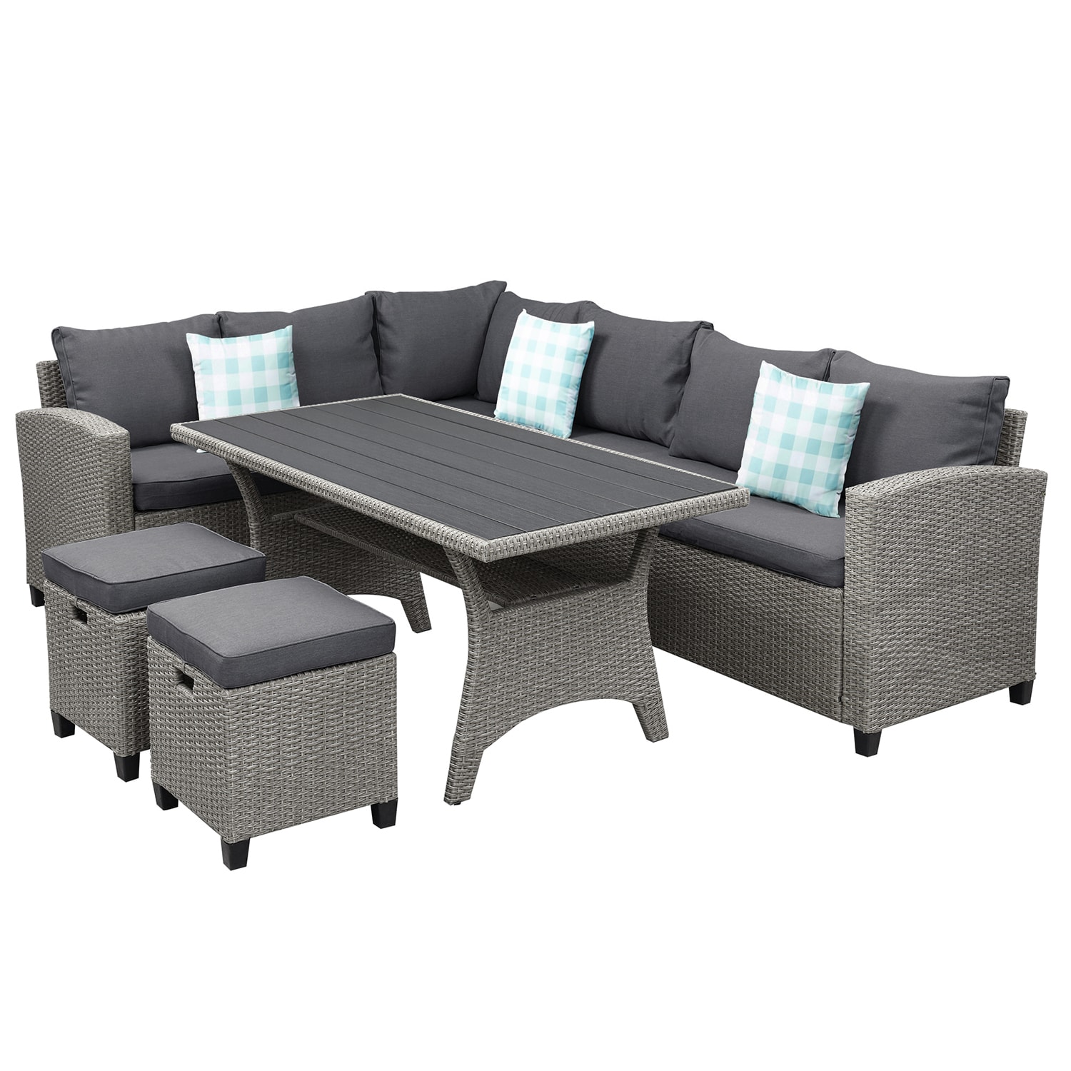 Bybafun YA0200024 5-Piece Rattan Patio Conversation Set with Gray Cushions
