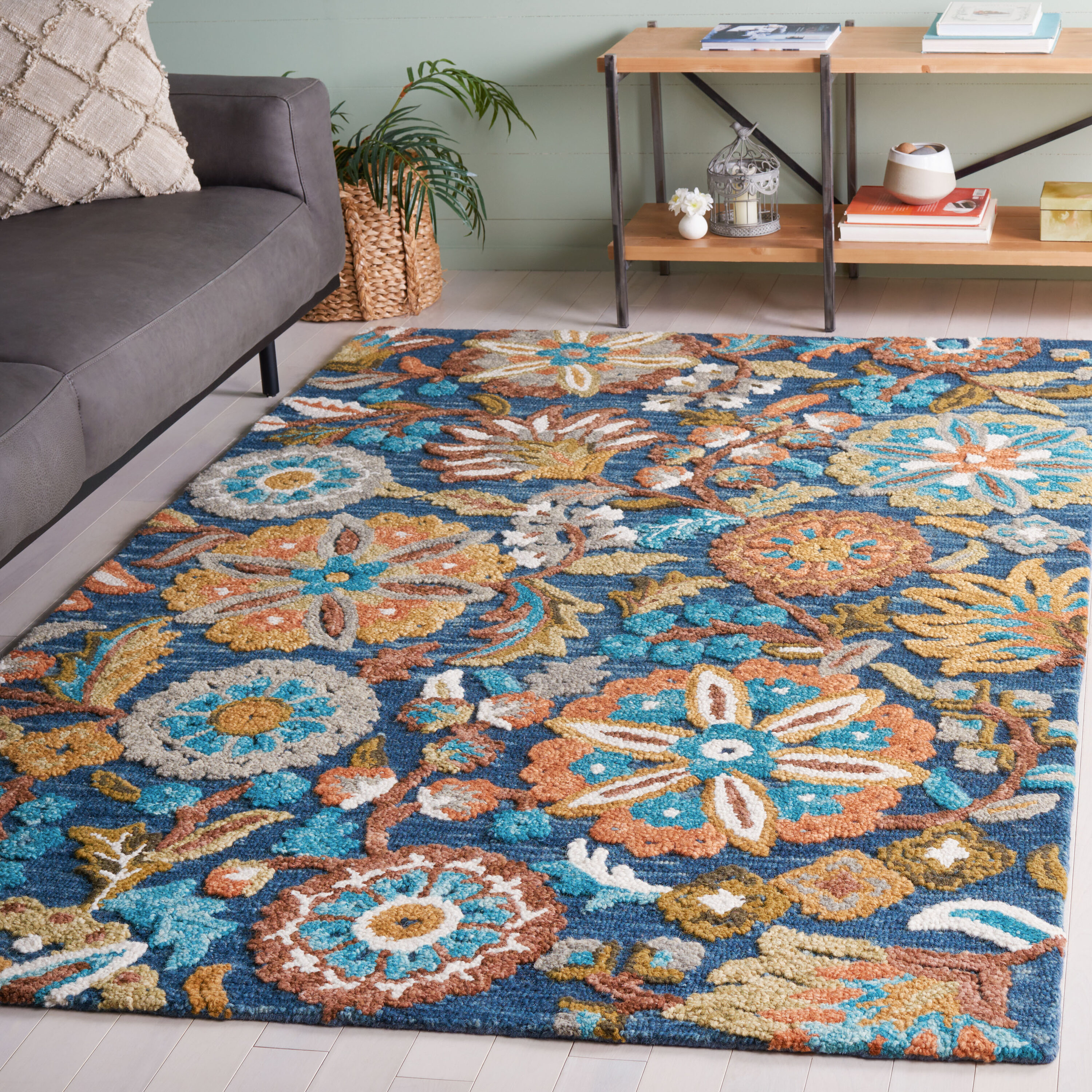  Blossom 409 Blue/Ivory Country Floral 4ft x 6ft Small Rectangle Rug