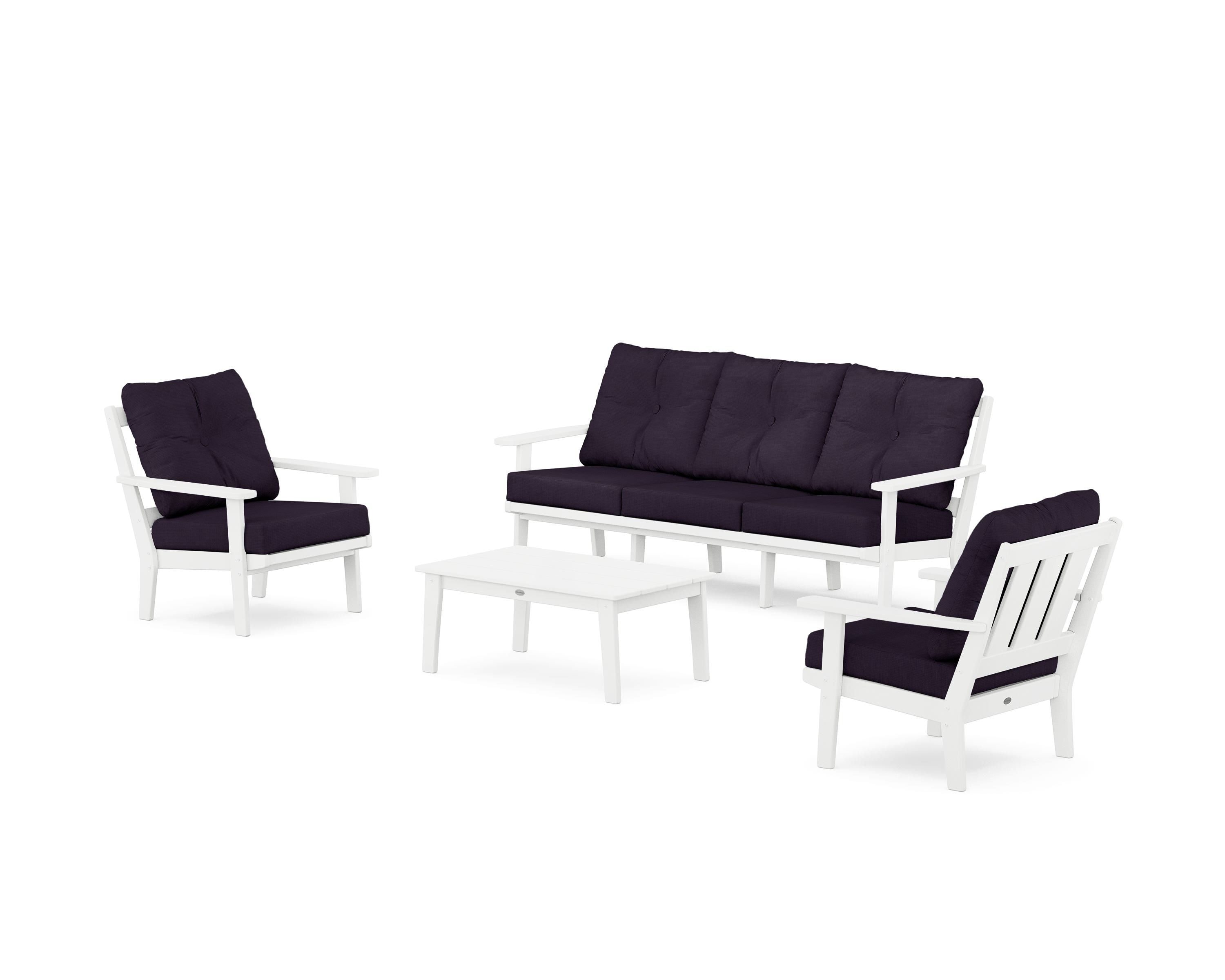 POLYWOOD PWS2140-2-WH164488 Oxford 4 -Piece Patio Sofa Conversation Set with Blue Cushions