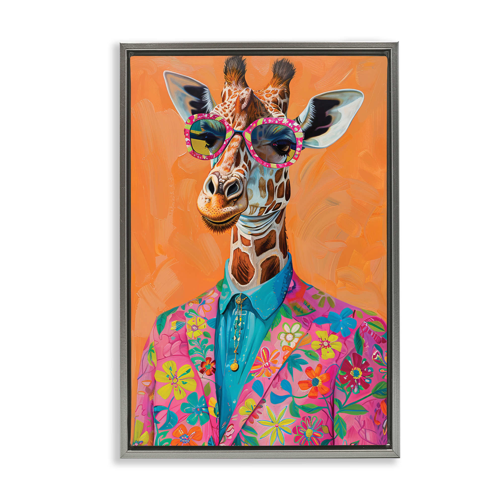 Stupell Industries BT-896-FFL-16X24 Bright and  Trendy Giraffe in Suit Floating Frame design by LSR Design Studio