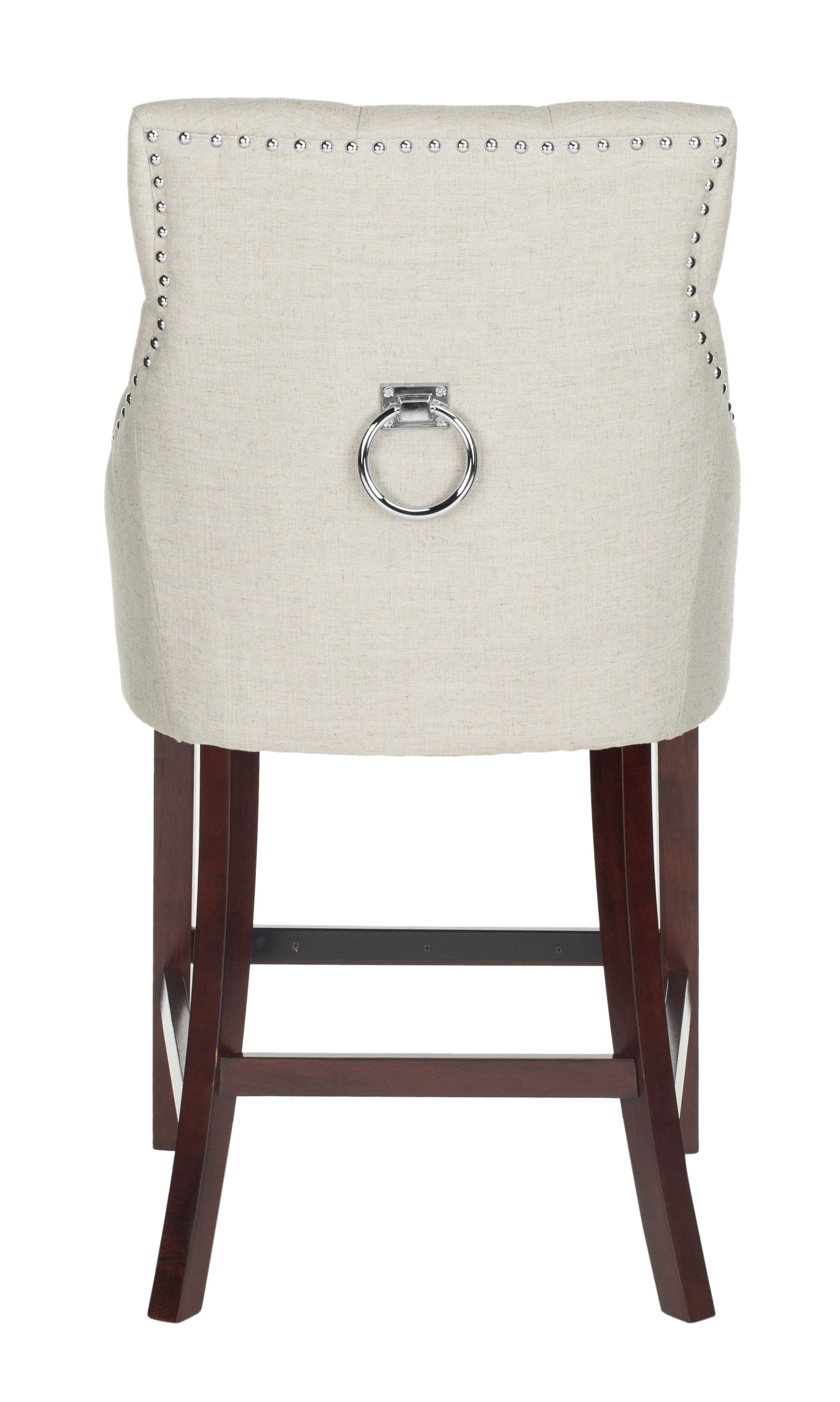 Eleni 26" Light Grey Tufted Wingback Counter Stool with Chrome Accents