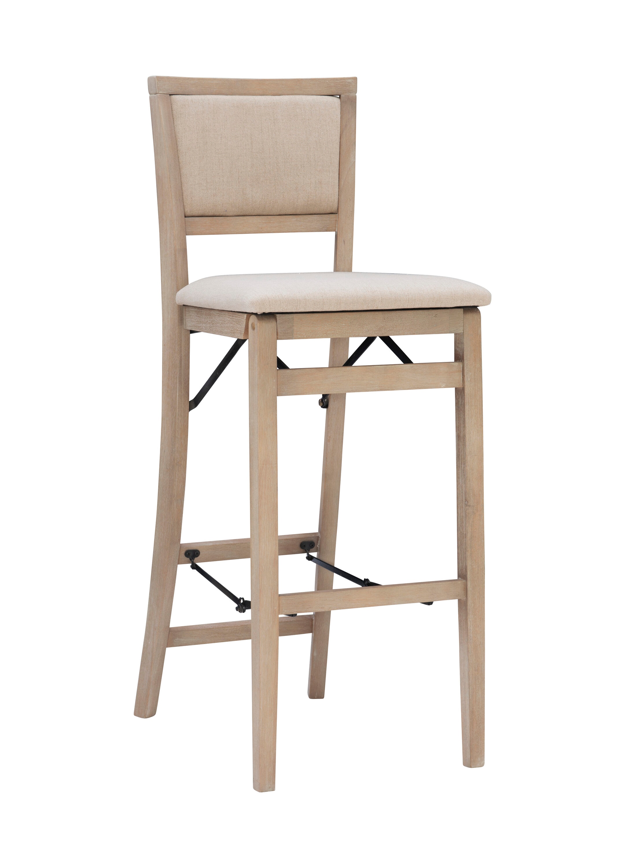 Linon LOWES2137 Graywash 30.75-in H Bar height (28-in to 33-in) Square Seat Upholstered Folding Wood Back Bar Stool Back