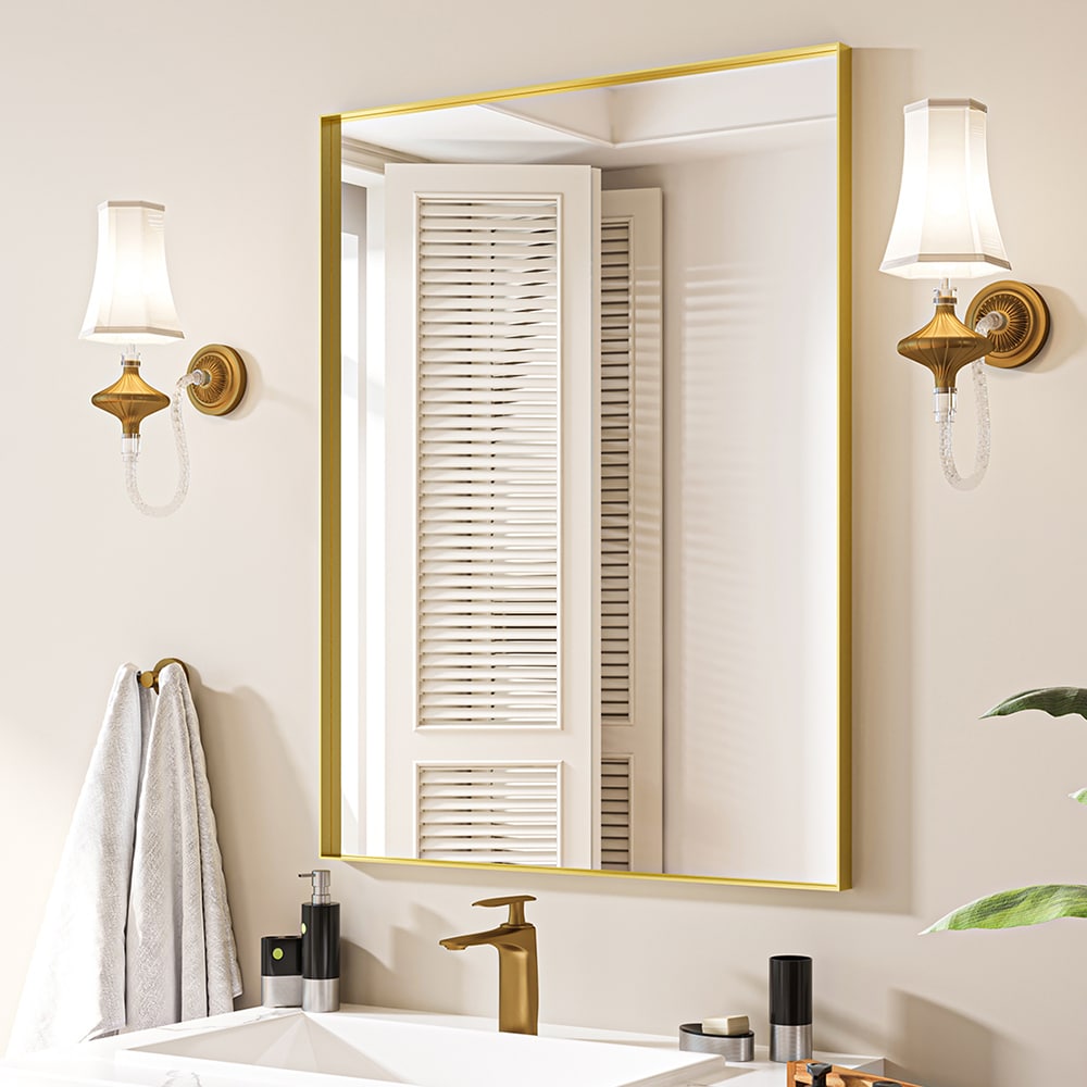 waterpar WPLO-2151 28-Inches x 36-Inches Polished Rectangle Bathroom Vanity Mirror ( Gold )