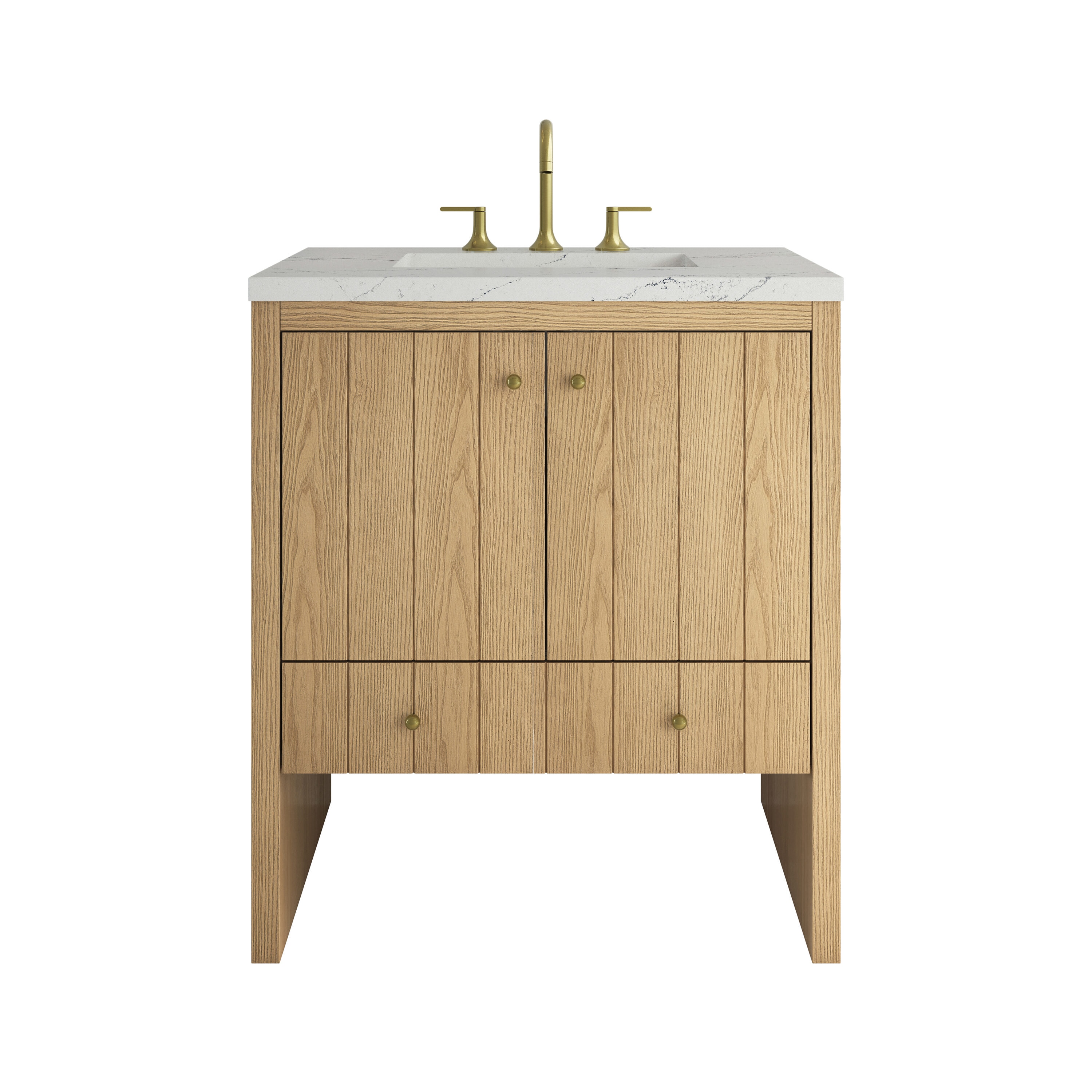 James Martin Vanities Hudson 30-in Light Natural Oak Undermount Single Sink Bathroom Vanity with Ethereal Noctis Quartz Top