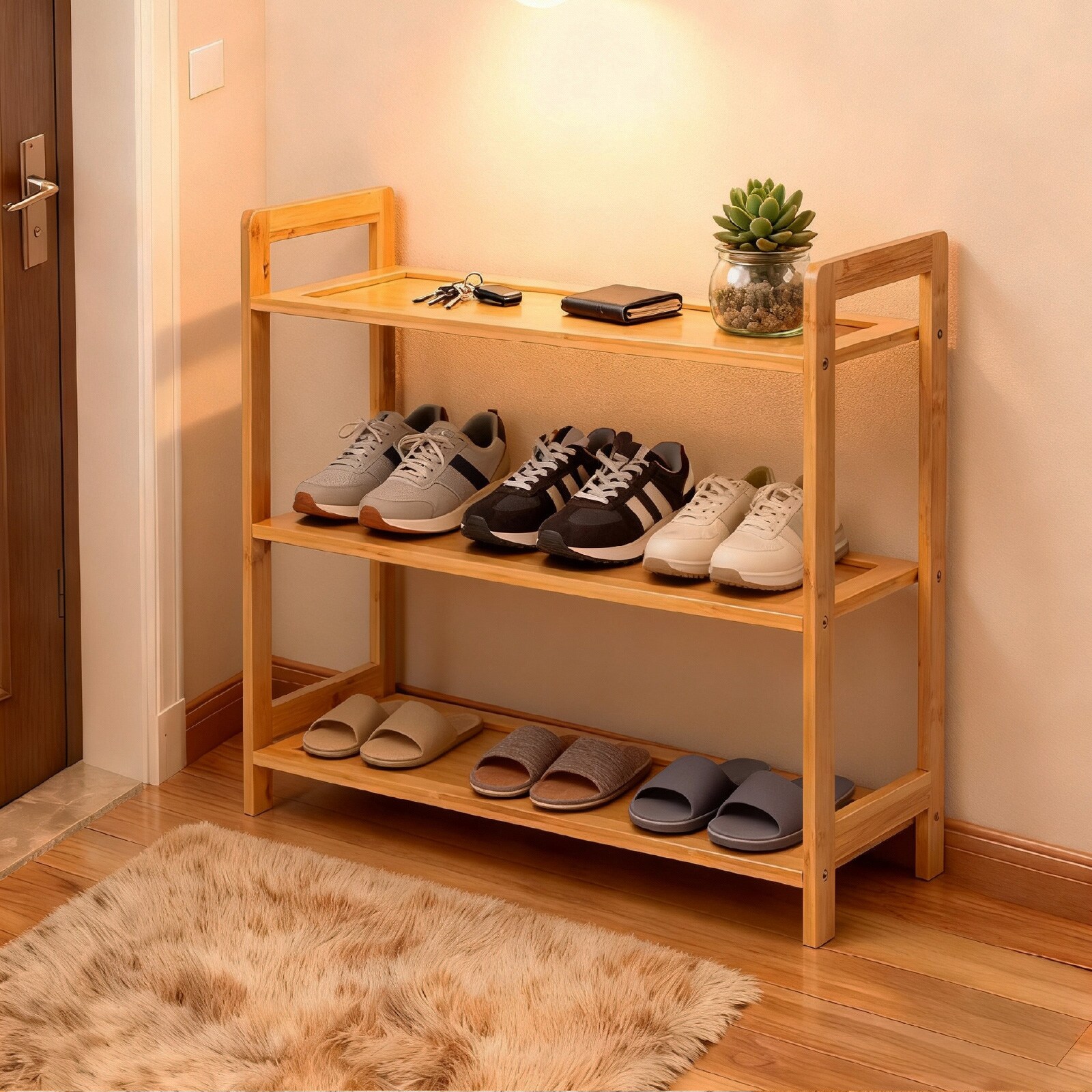 Picture Idea: Upsimples Minimalist 3 Tier Natural Bamboo Shoe Rack Eco Friendly