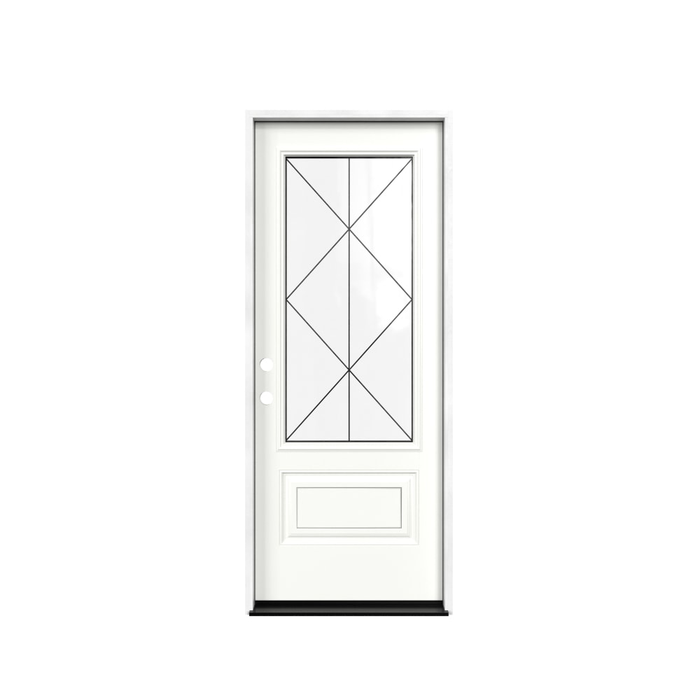 Masonite 641766 M-Protect Tagus Glass 32-in x 80-in x Fiberglass 3/4 lite Right-hand inswing Arctic White Painted Prehung Slab Front Door with Brickmould Solid core