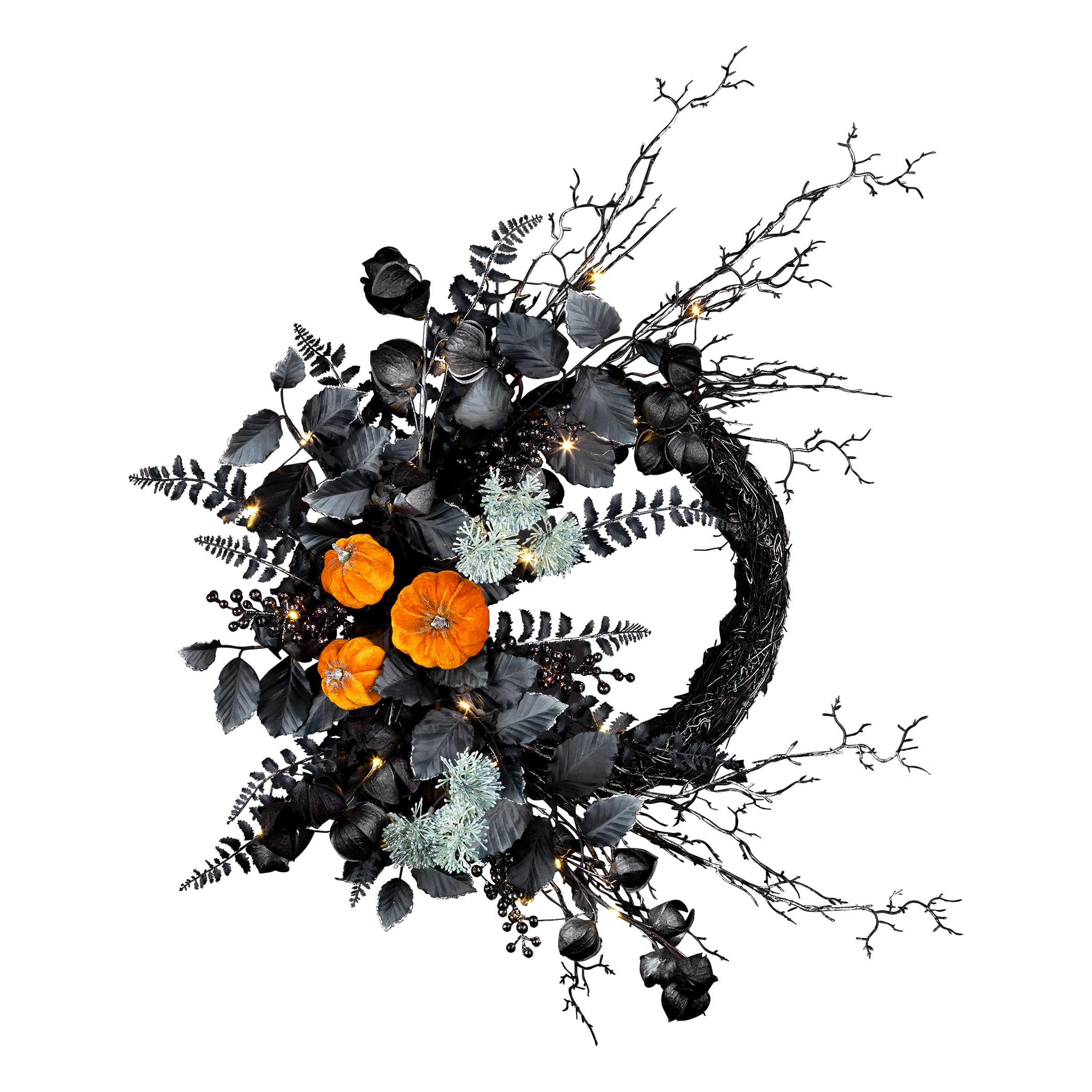 National Tree Company HH75-H234084N16-20WB 20-Inches Pre-lit Battery-operated Black Pumpkins Artificial wreath