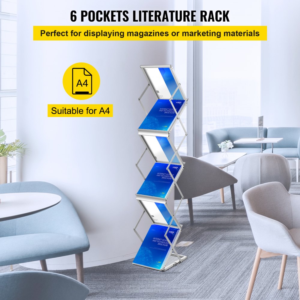 Slickblue 6 Pocket Double Sided Brochure Display Rack Foldable Magazine ...