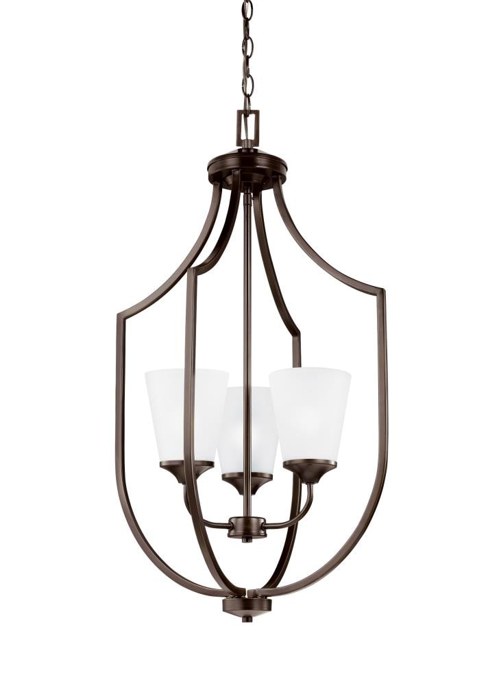 Generation Lighting 5224503EN3-710 Hanford 3 -Light Bronze Transitional Etched glass Cone Medium Outdoor Hanging Pendant light