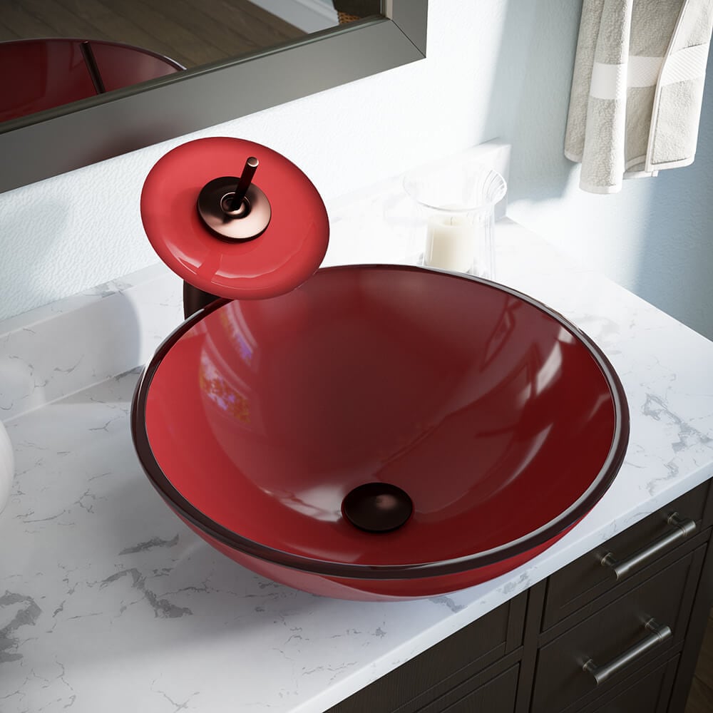 MR Direct Red Tempered Glass Vessel Round Modern Bathroom Sink with ...