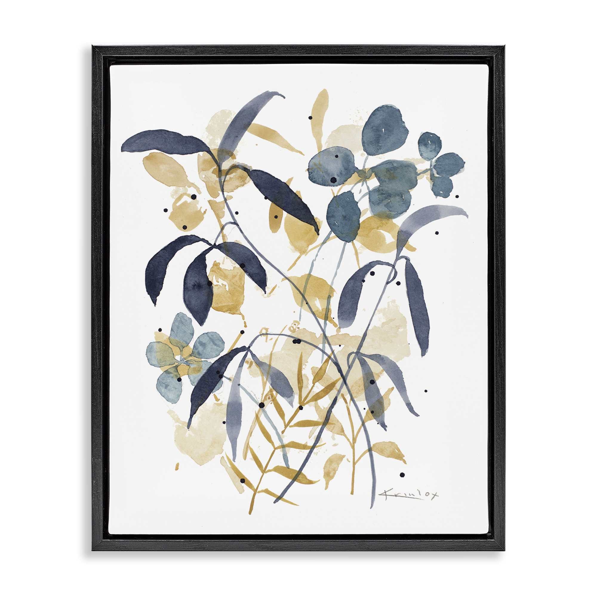 Stupell Industries BT-275-FFB-24X30 Blue and Yellow Plant Impressions Black Framed Floater Canvas Wall Art By Krinlox 25 x 31