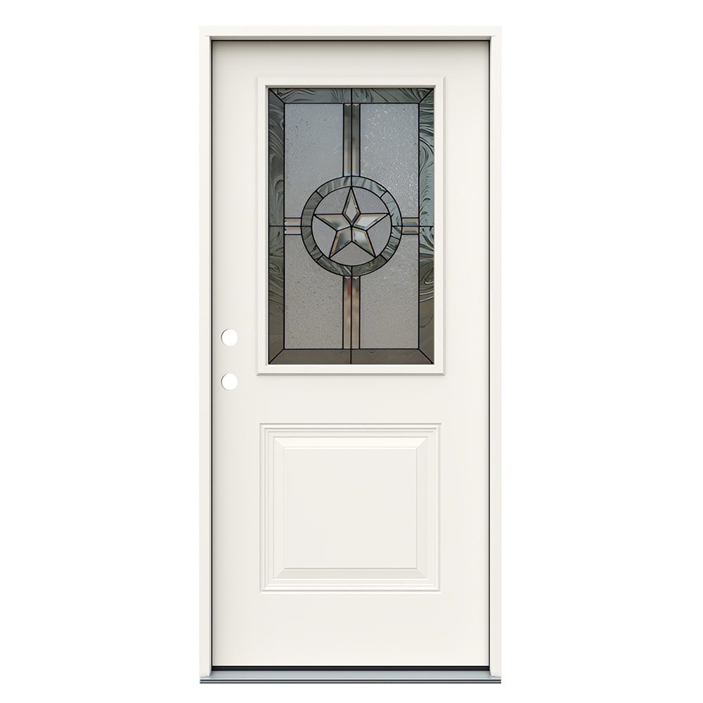 JELD-WEN JWPRO239200176 Texas Star 36-in x 80-in x 4-9/16-in Steel Half lite Right-hand inswing Primed Prehung Front Door Insulating core